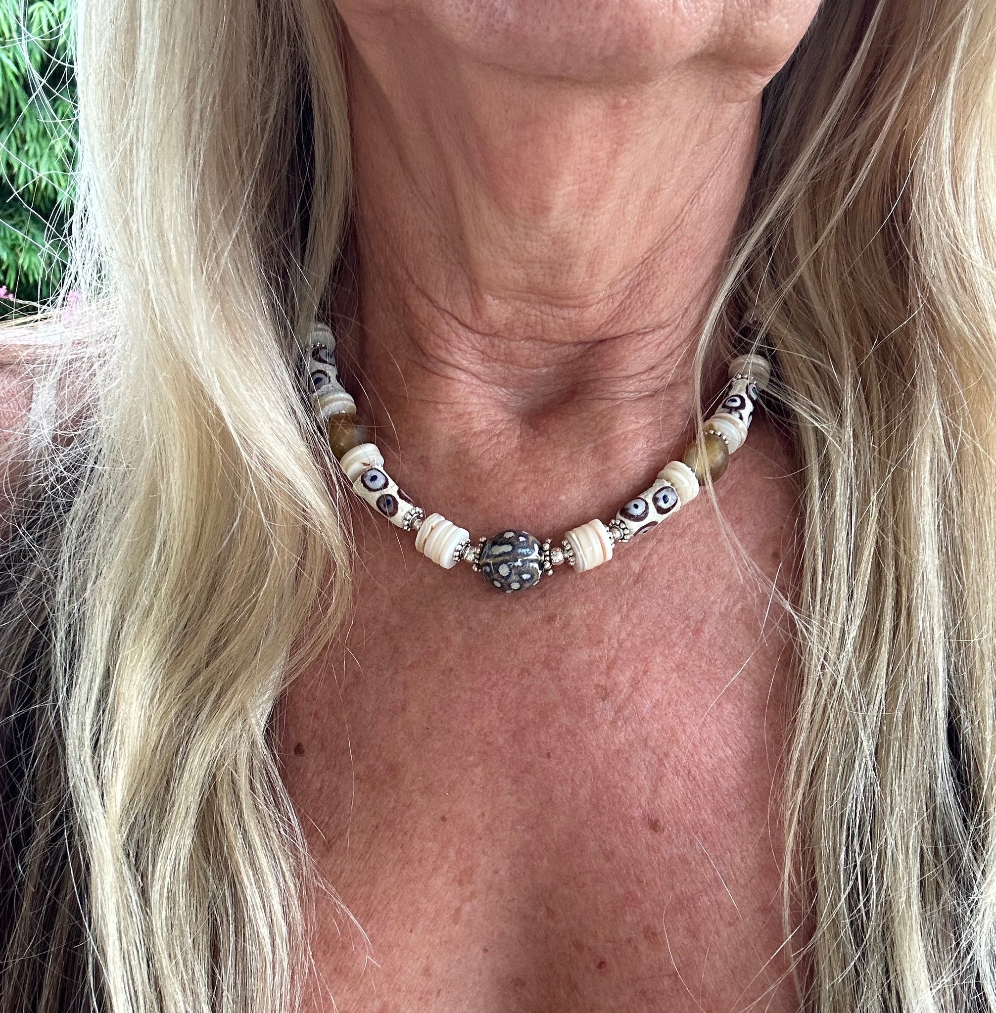 African Trade Bead Shell Necklace