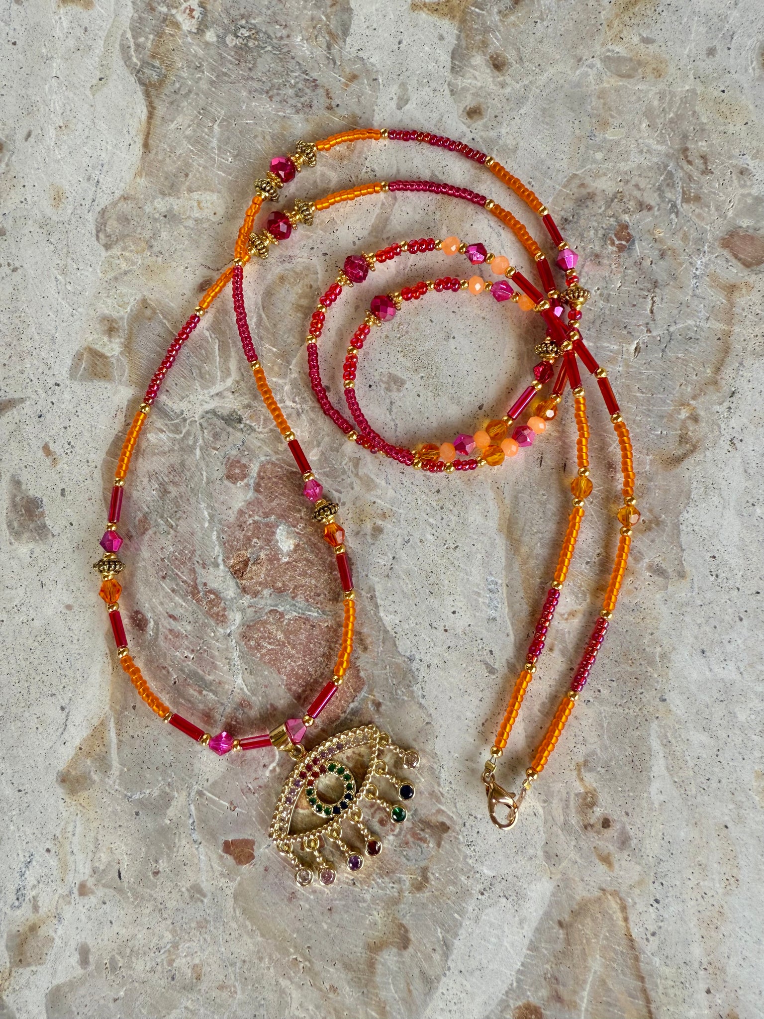Evil Eye Seed Bead Necklace