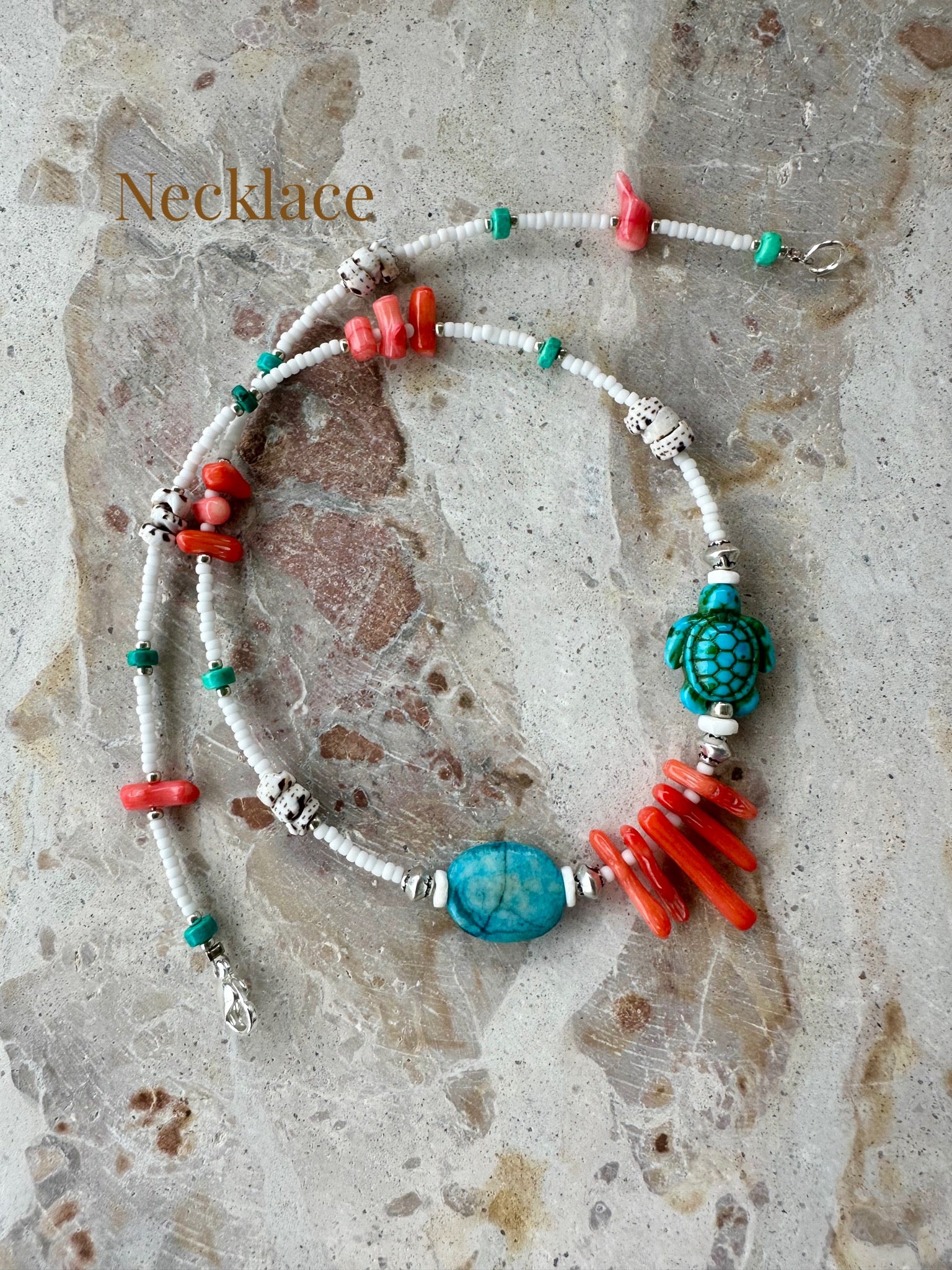Turquoise Shell Seed Bead Necklace