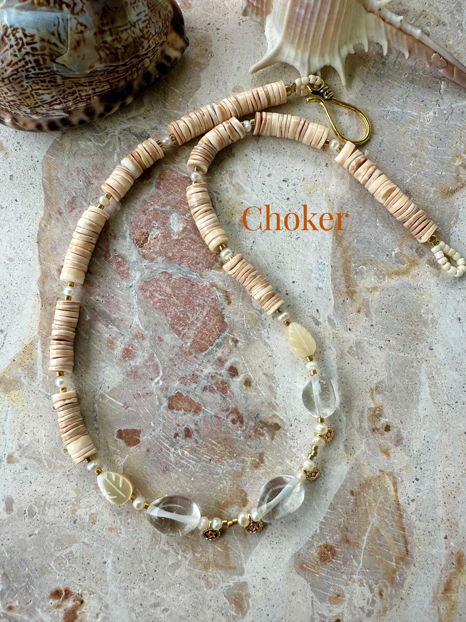 Quartz Crystal Shell Beaded Choker Necklace