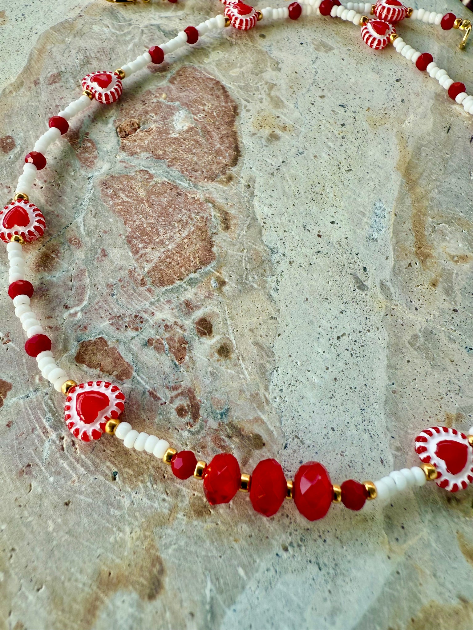 Red Heart Love Seed Bead Necklace