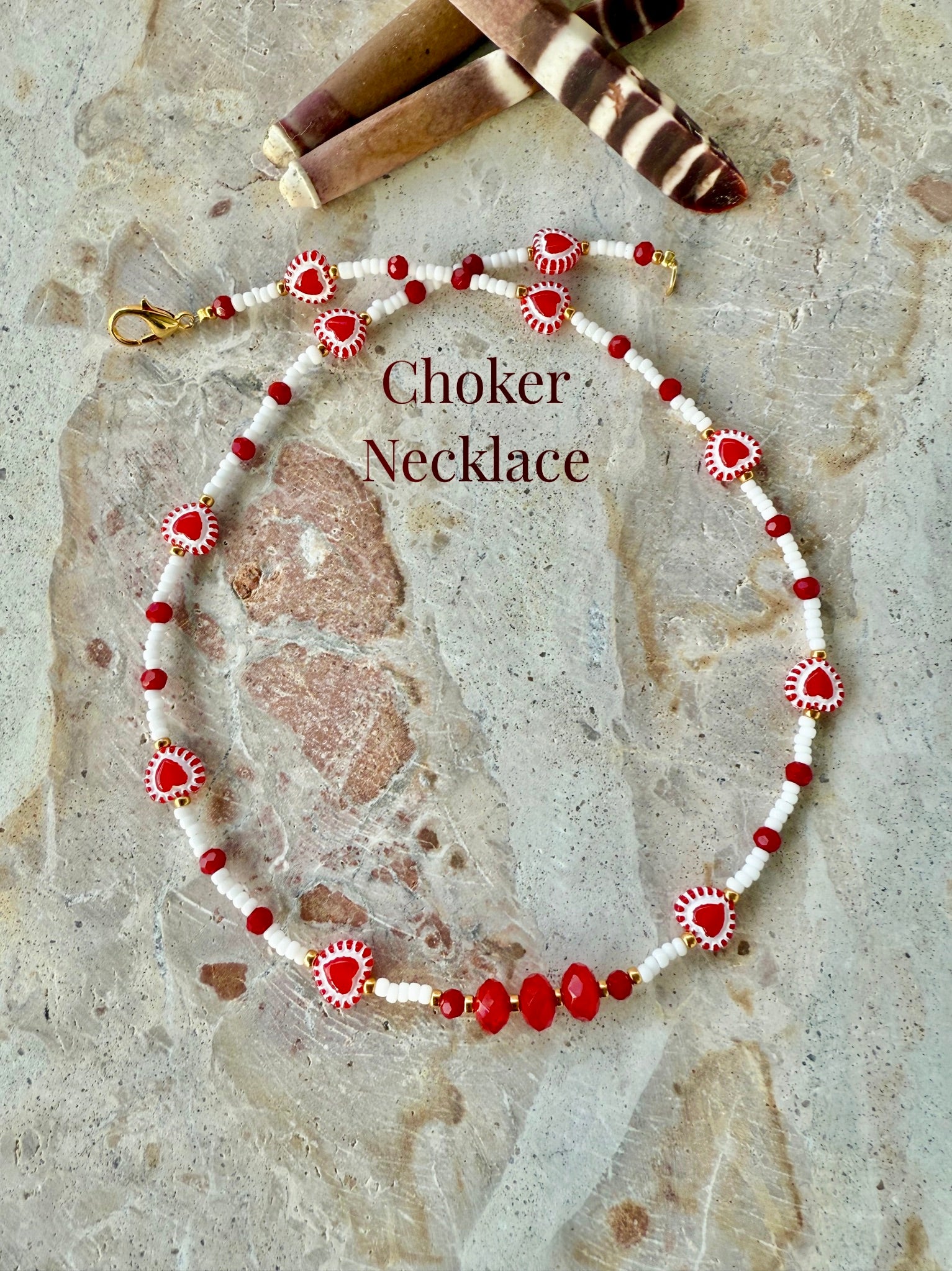 Red Heart Love Seed Bead Necklace