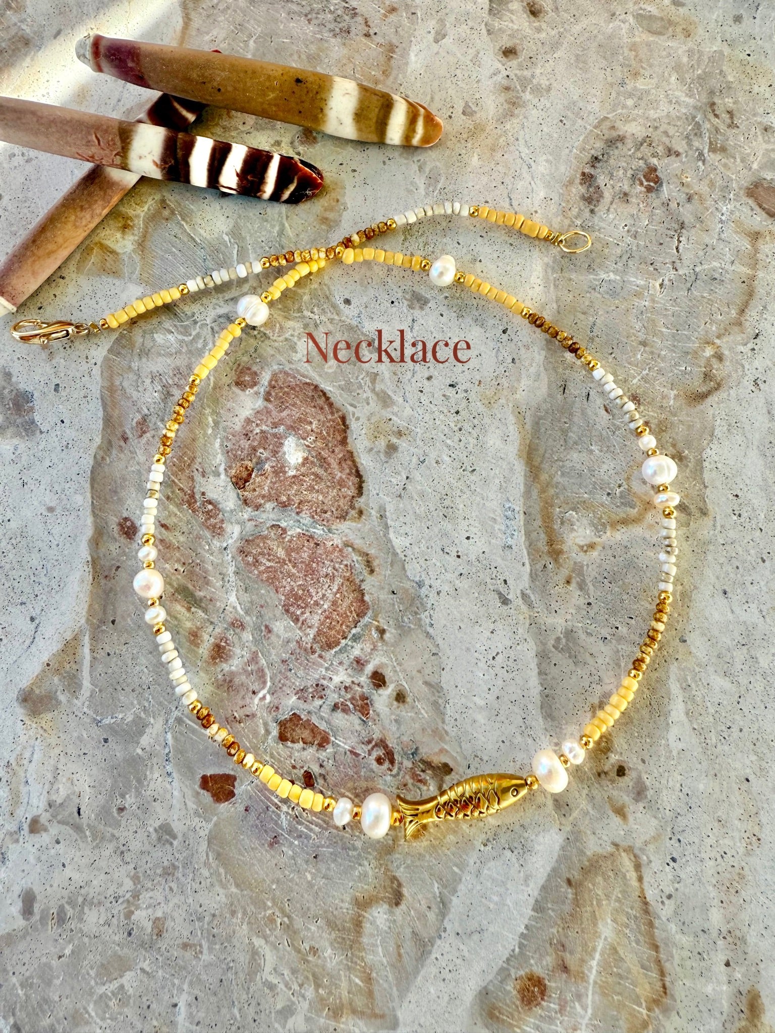 Golden Island Fish Seed Bead Necklace