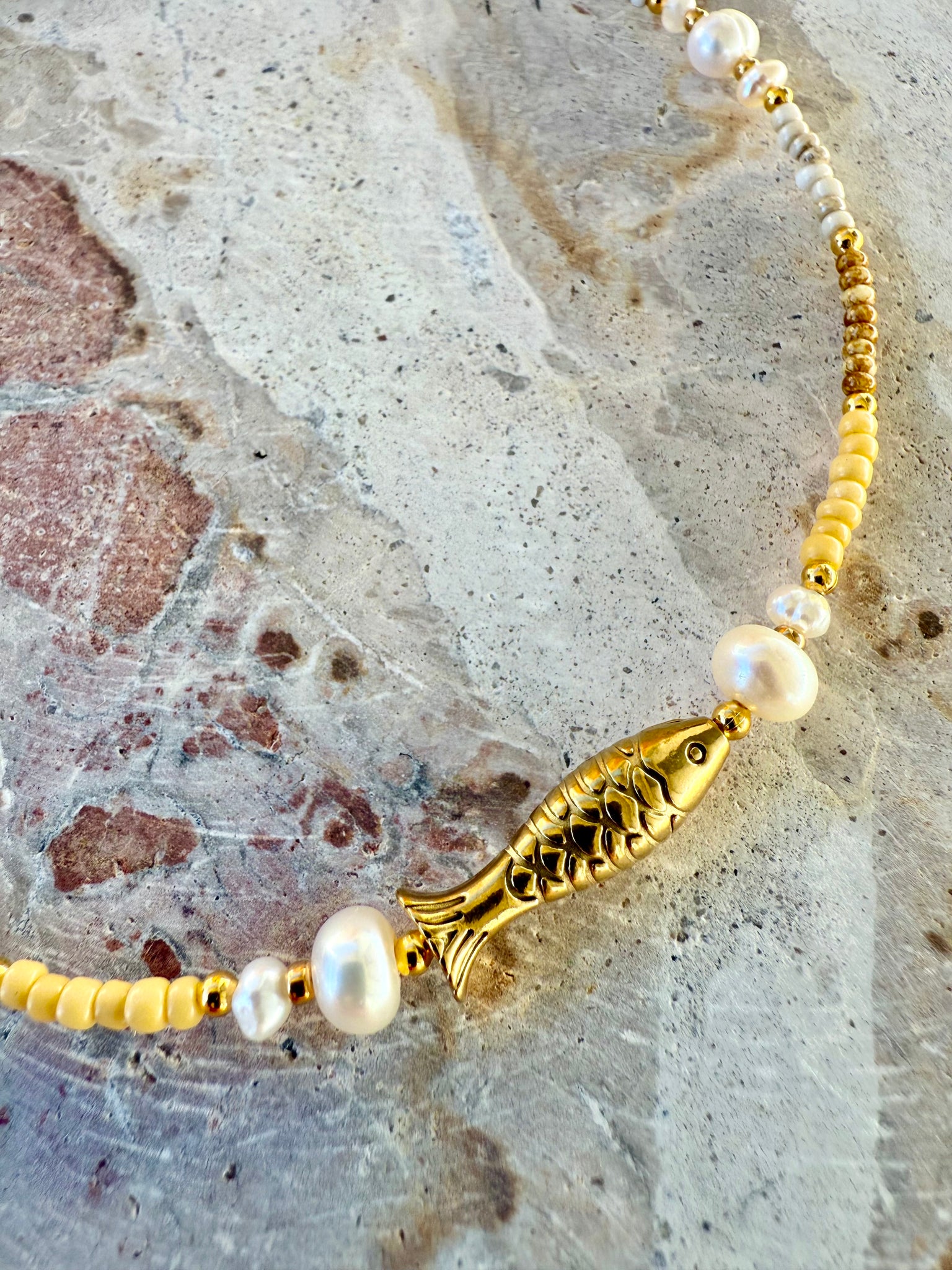 Golden Island Fish Seed Bead Necklace
