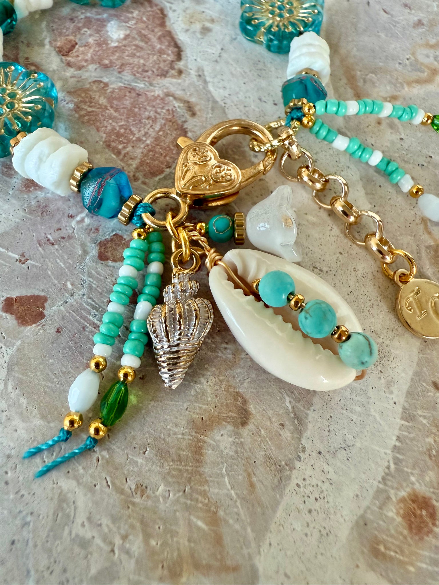 Aqua Shell Flower Bracelet
