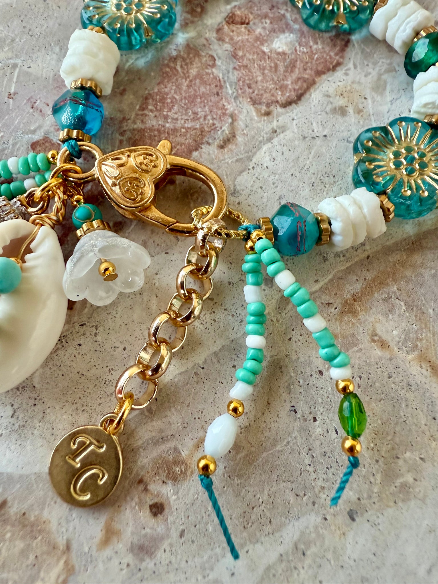 Aqua Shell Flower Bracelet