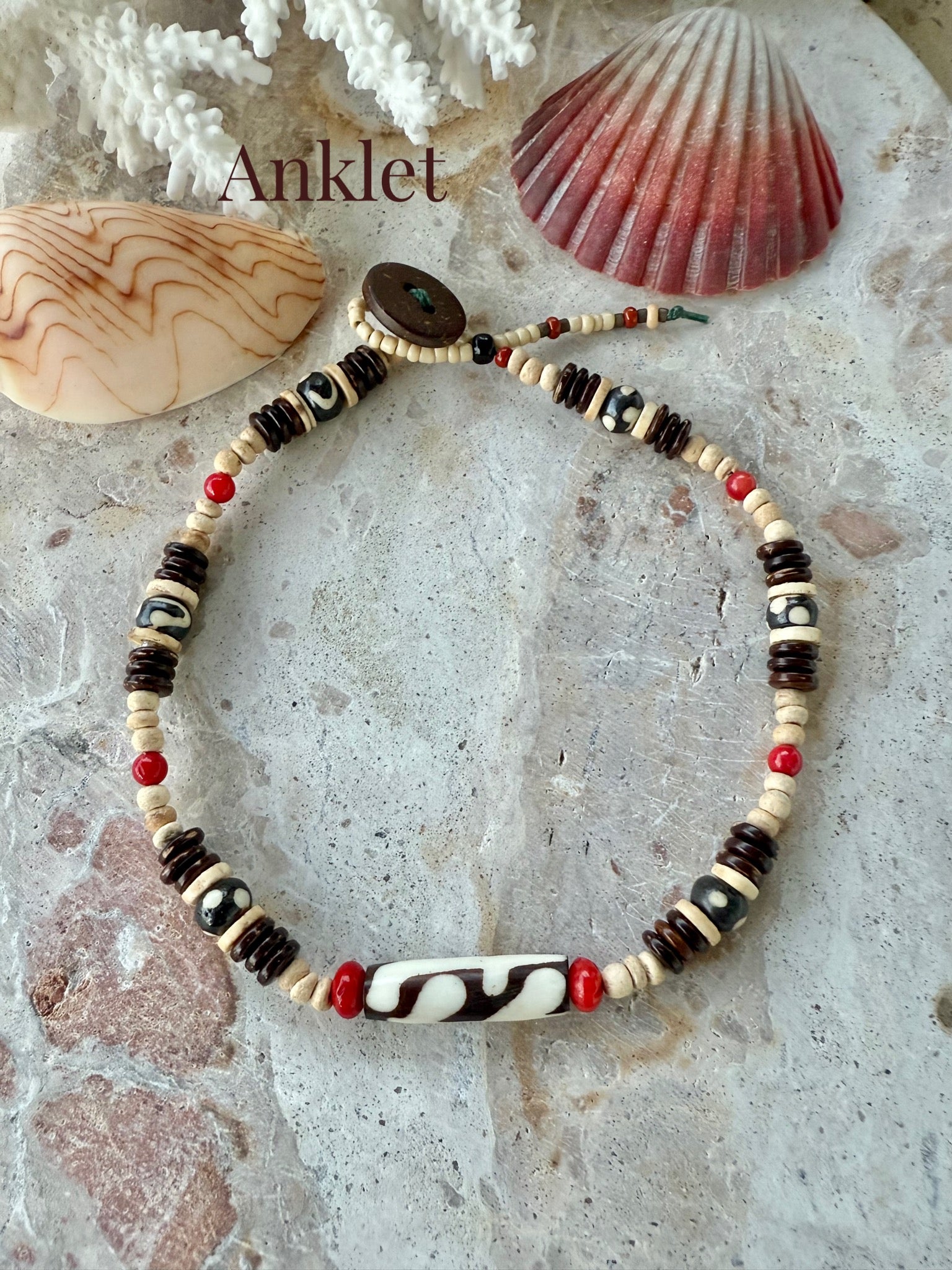 Mens Red Tribal African Anklet