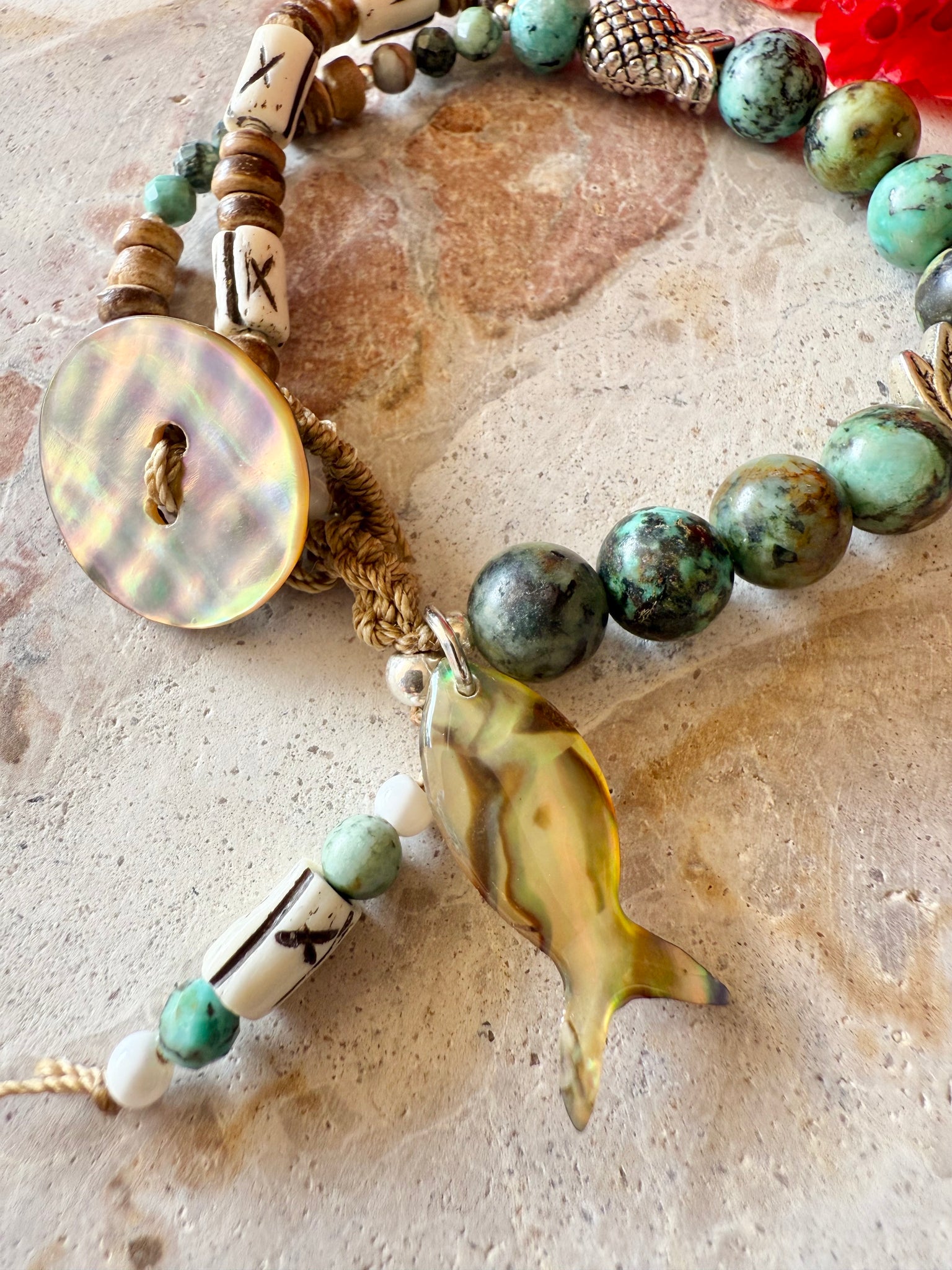 Boho Turquoise Shell Palm Bracelet
