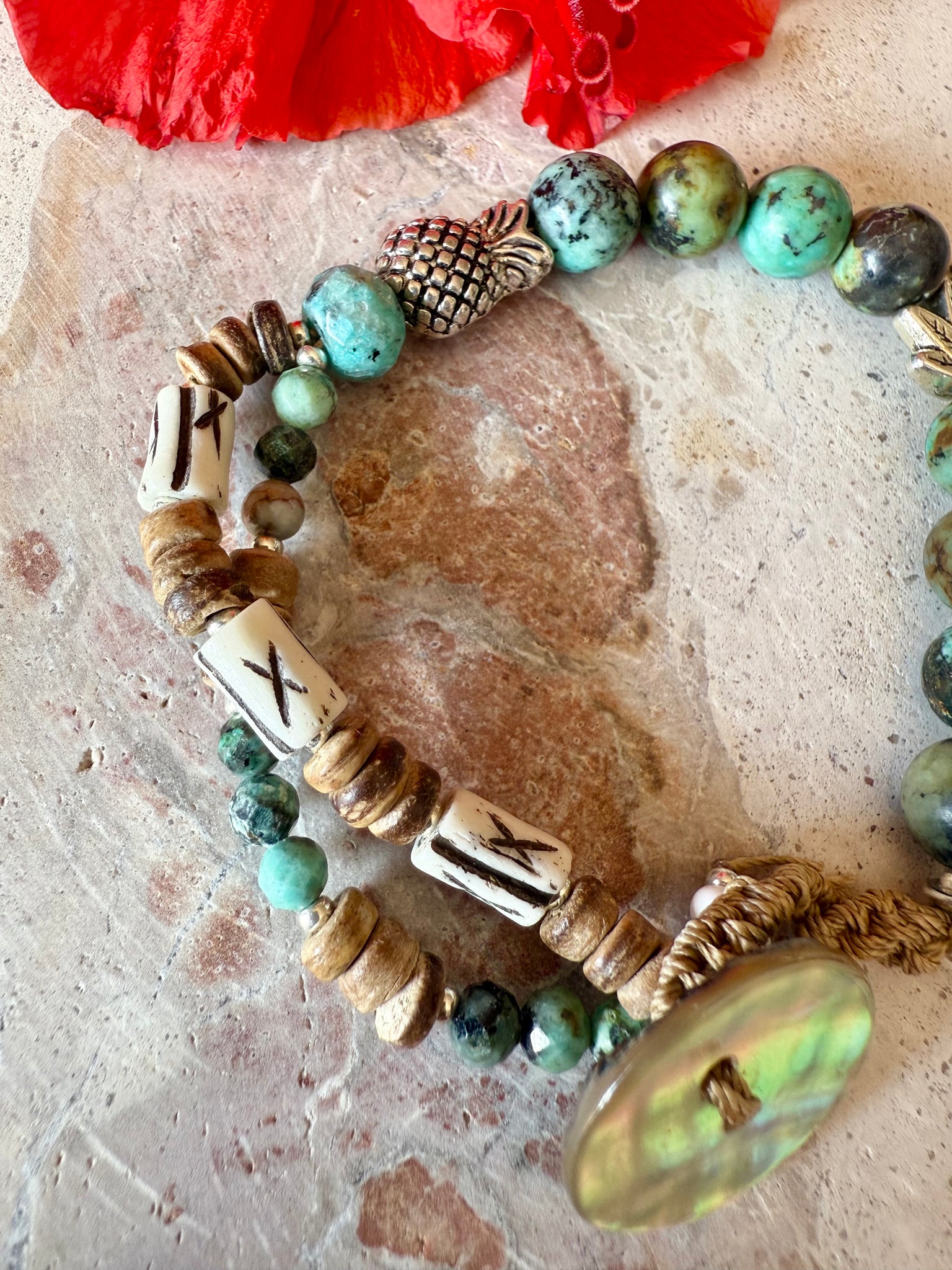 Boho Turquoise Shell Palm Bracelet
