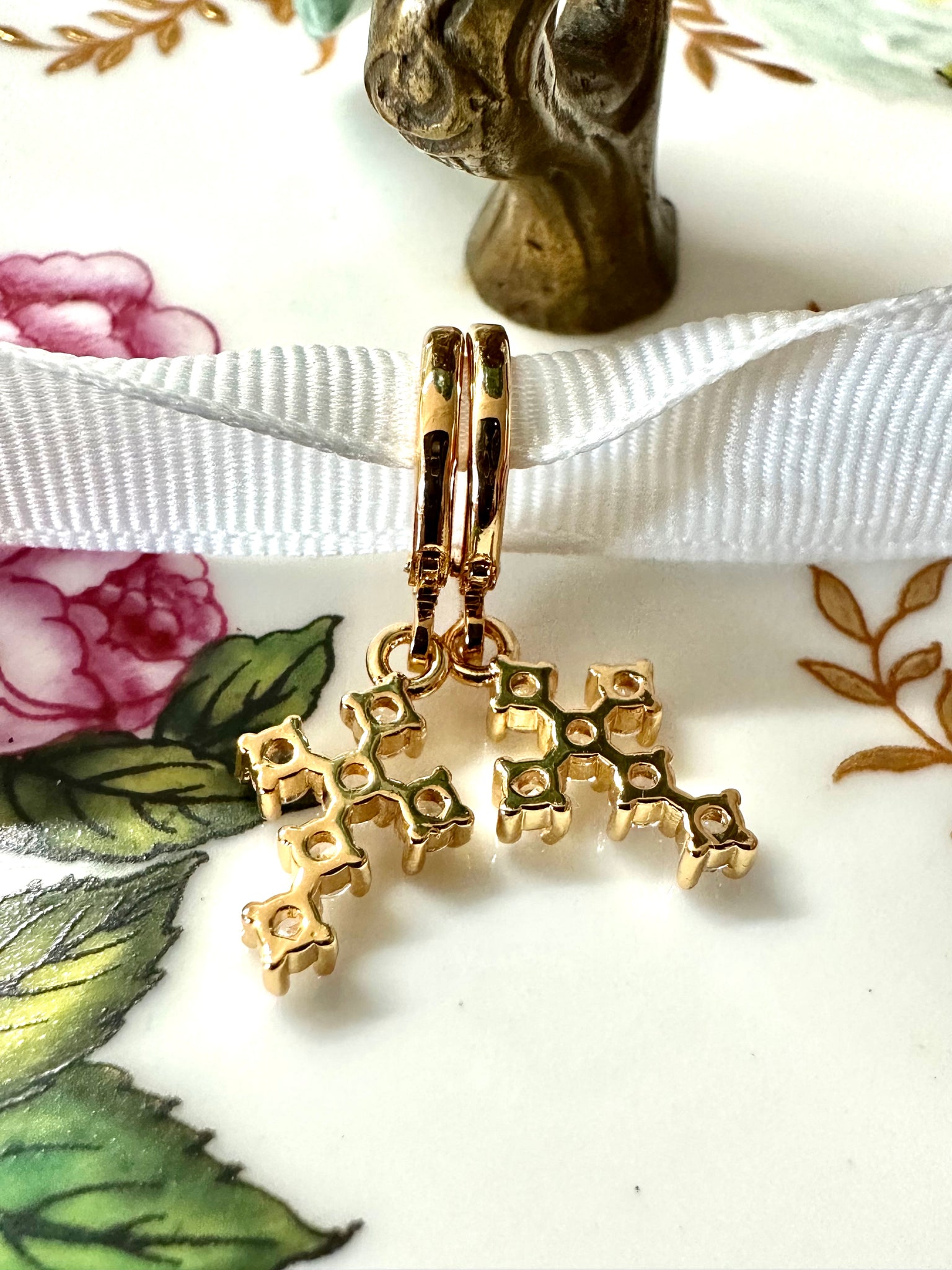Gold Crystal Cross Earrings