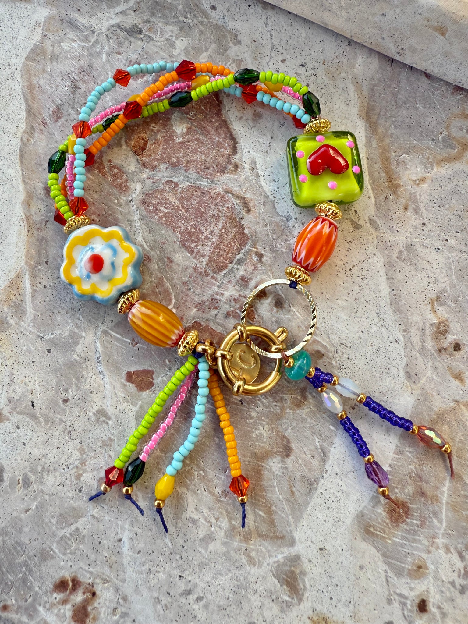 Hippy Seed Bead Flower Bracelet