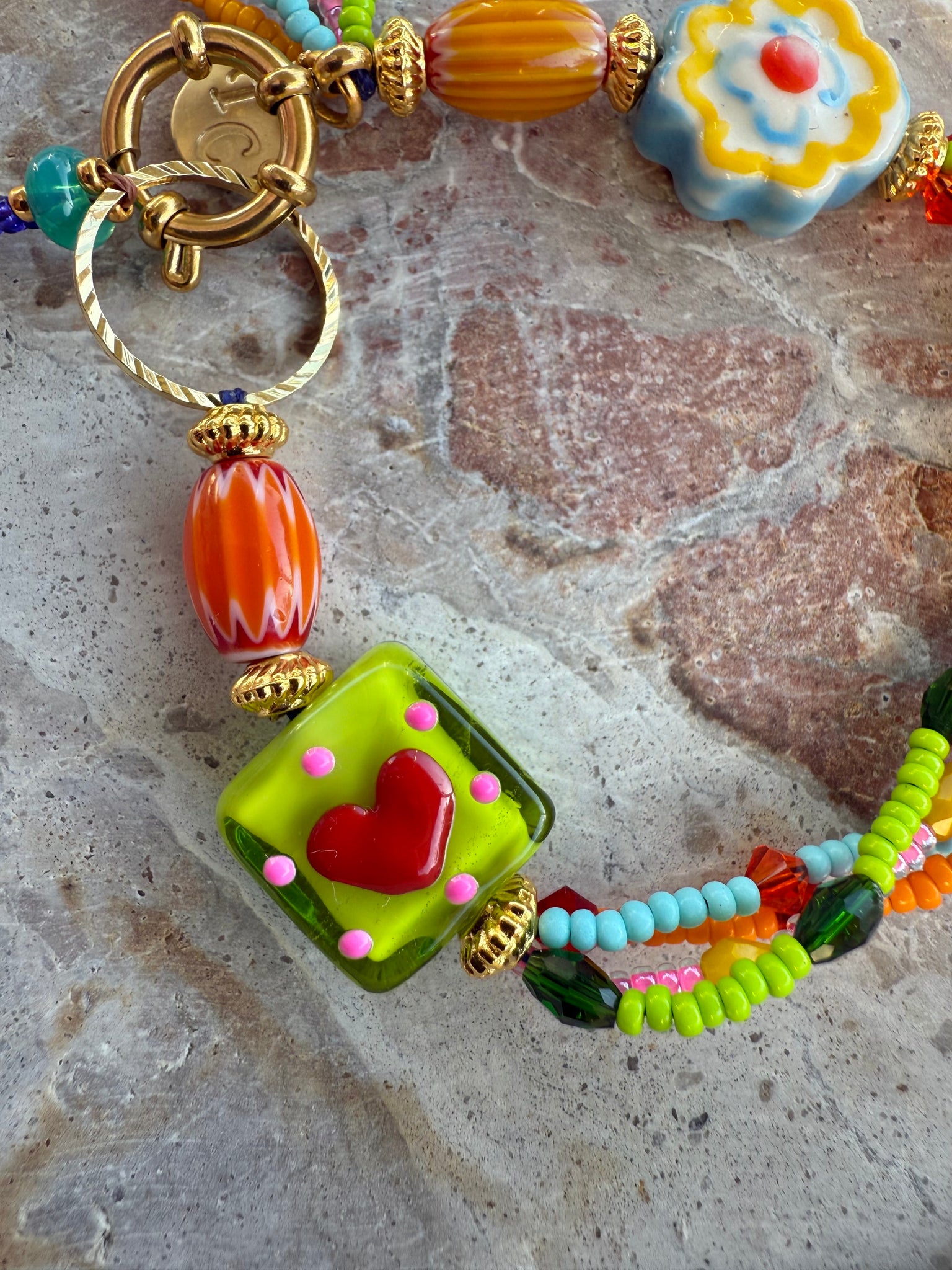 Hippy Seed Bead Flower Bracelet