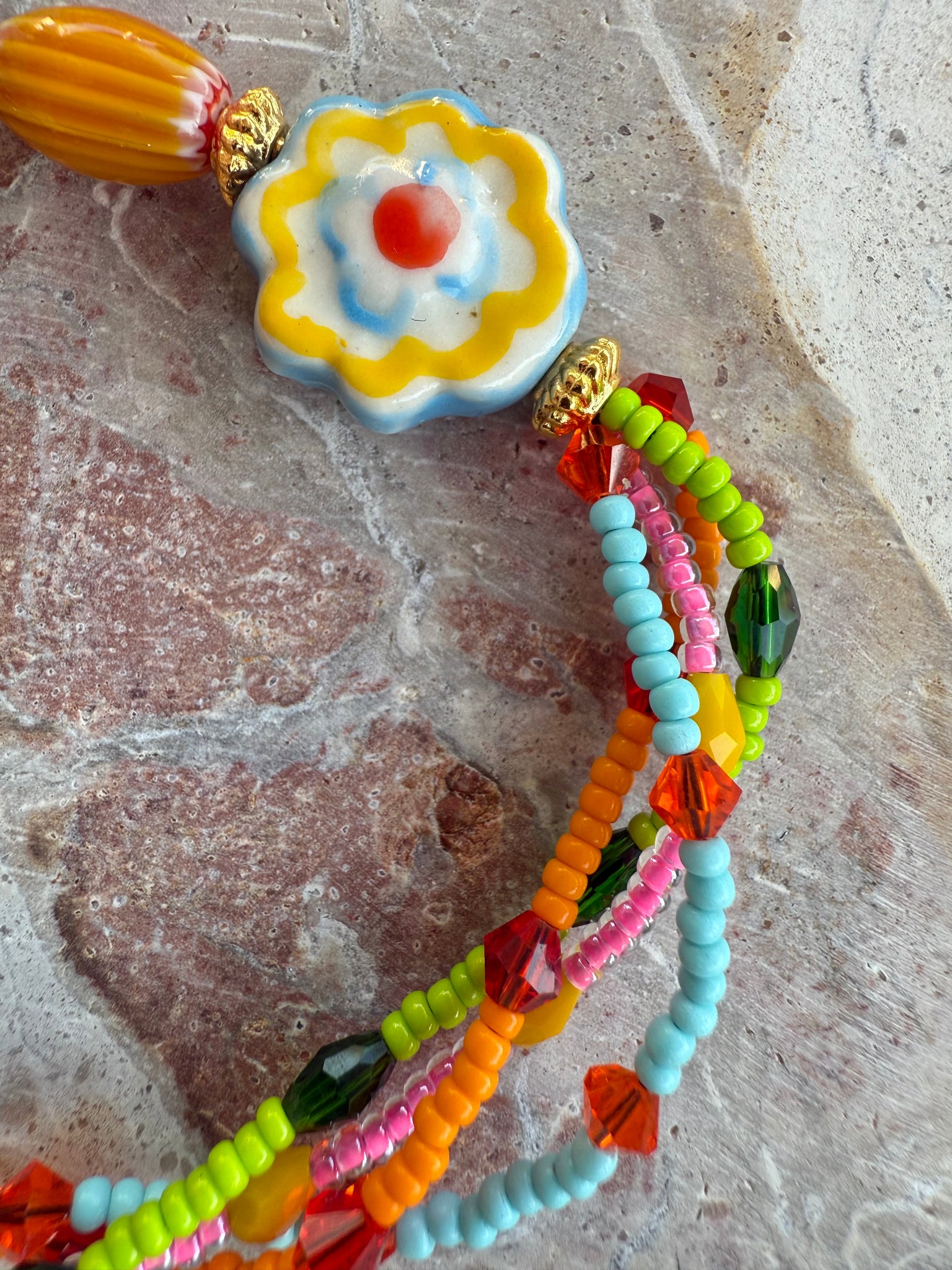 Hippy Seed Bead Flower Bracelet
