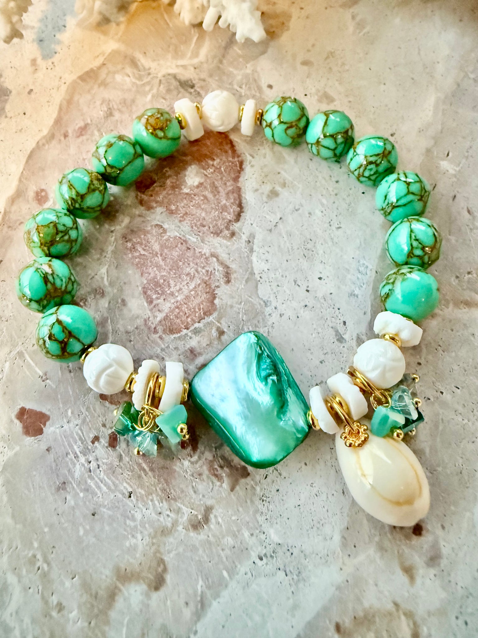 Seafoam Cowrie Shell Bracelet
