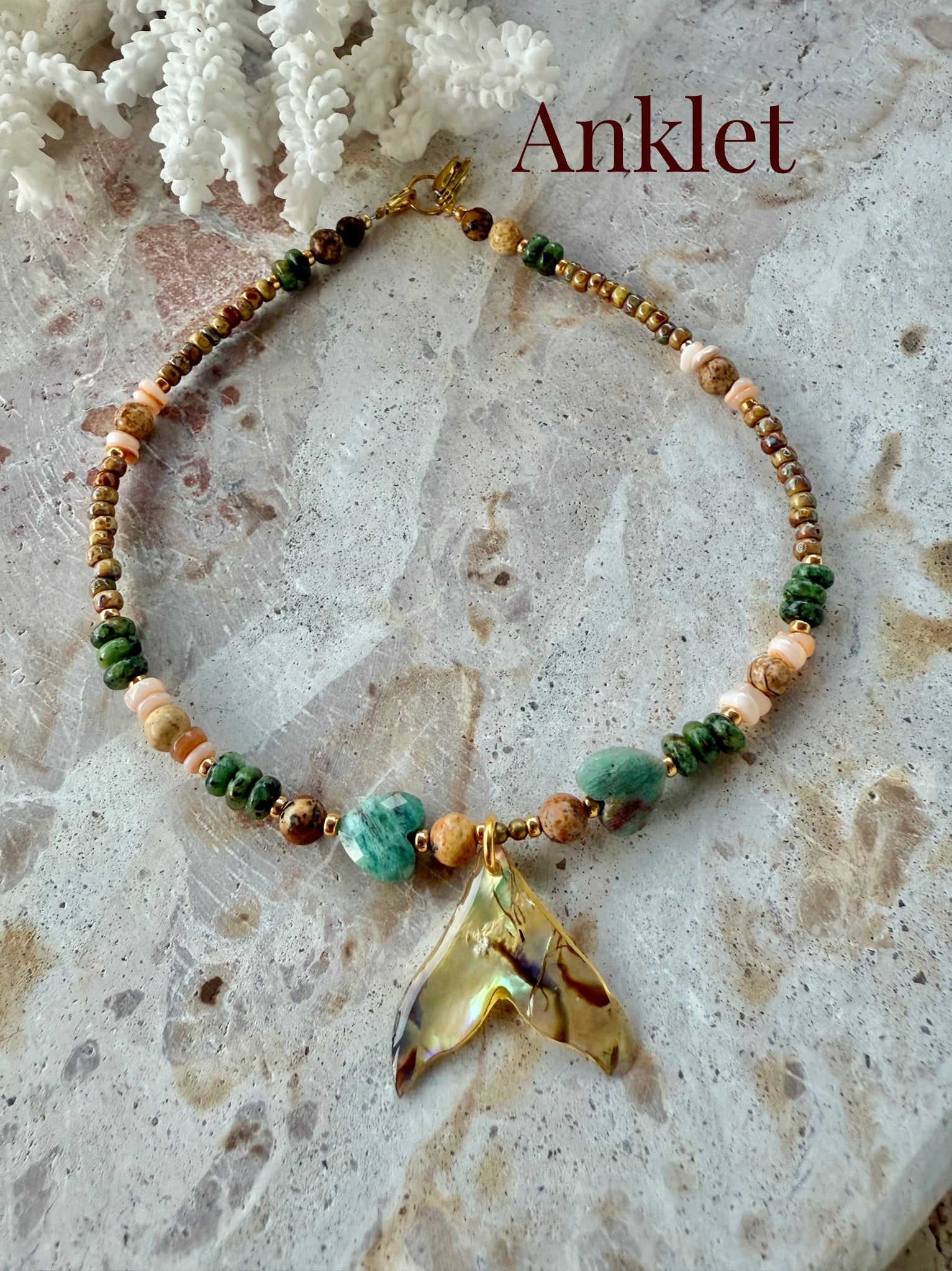 Whale Tail Turquoise Anklet