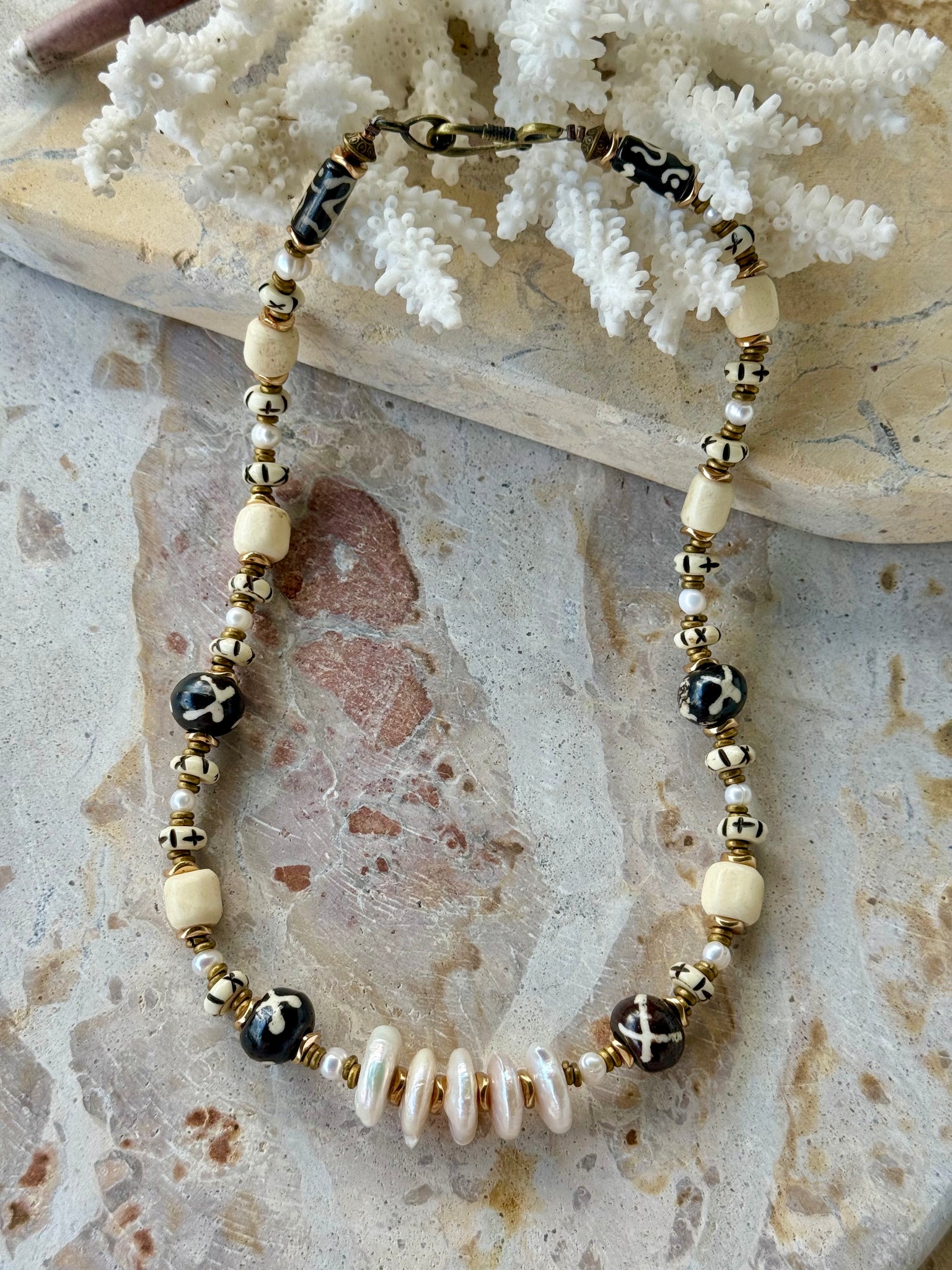 African Vintage Gold Pearl Necklace