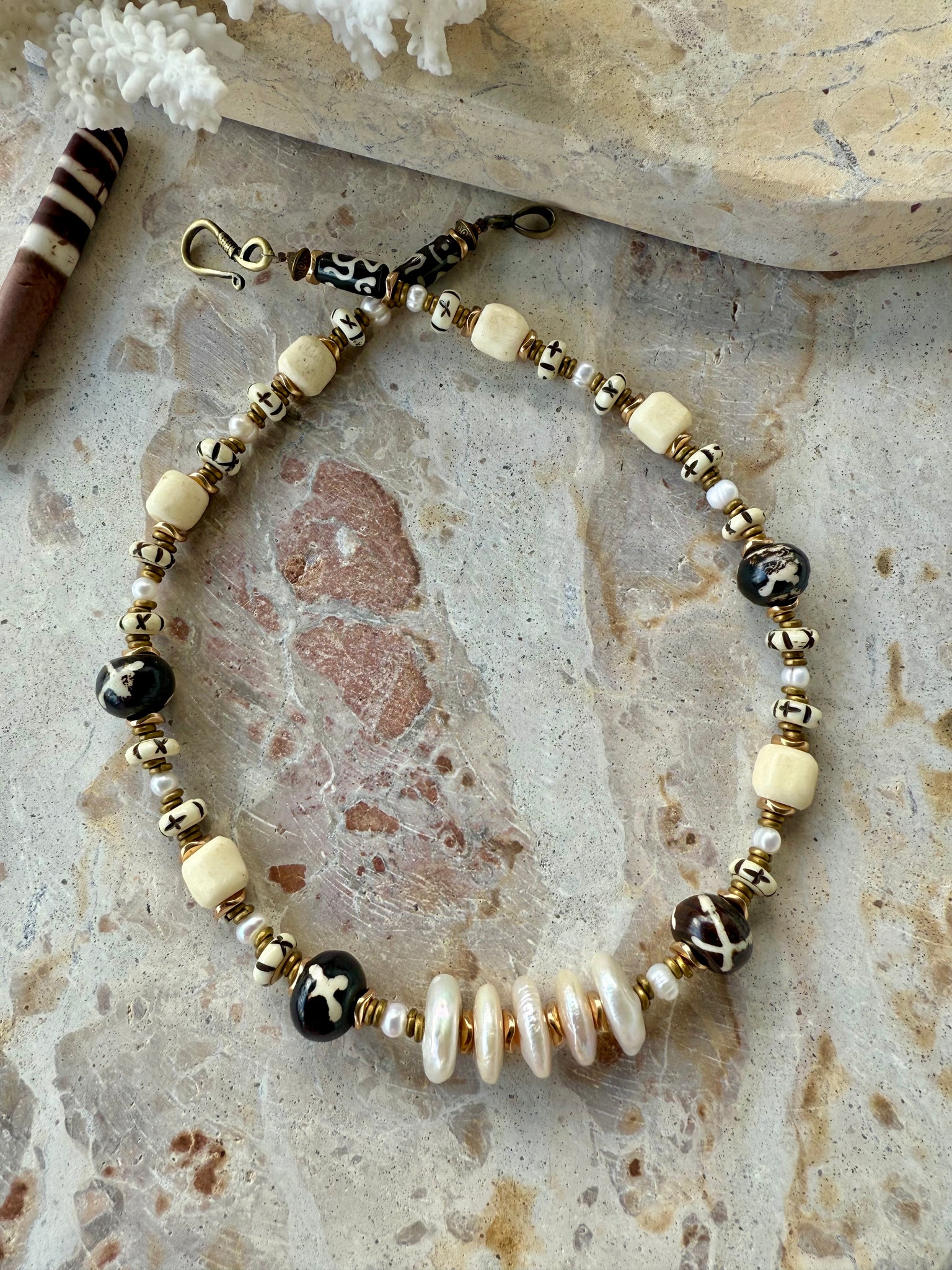 African Vintage Gold Pearl Necklace