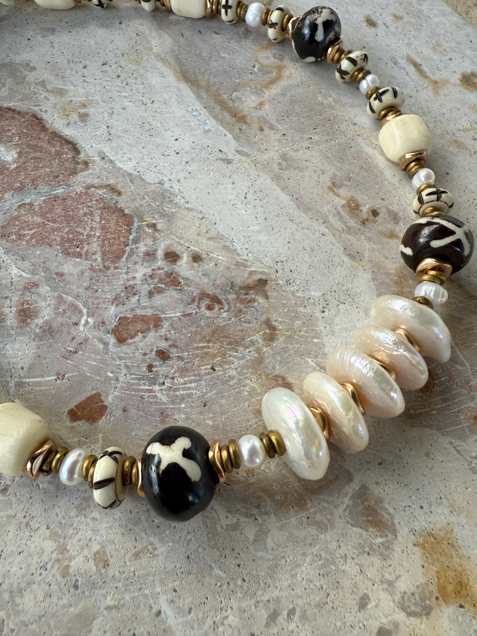 African Vintage Gold Pearl Necklace