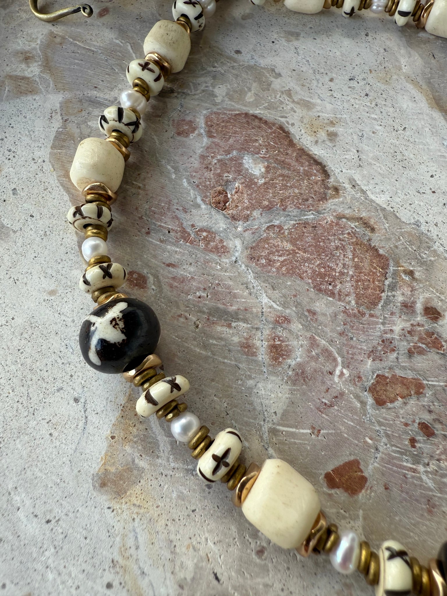 African Vintage Gold Pearl Necklace