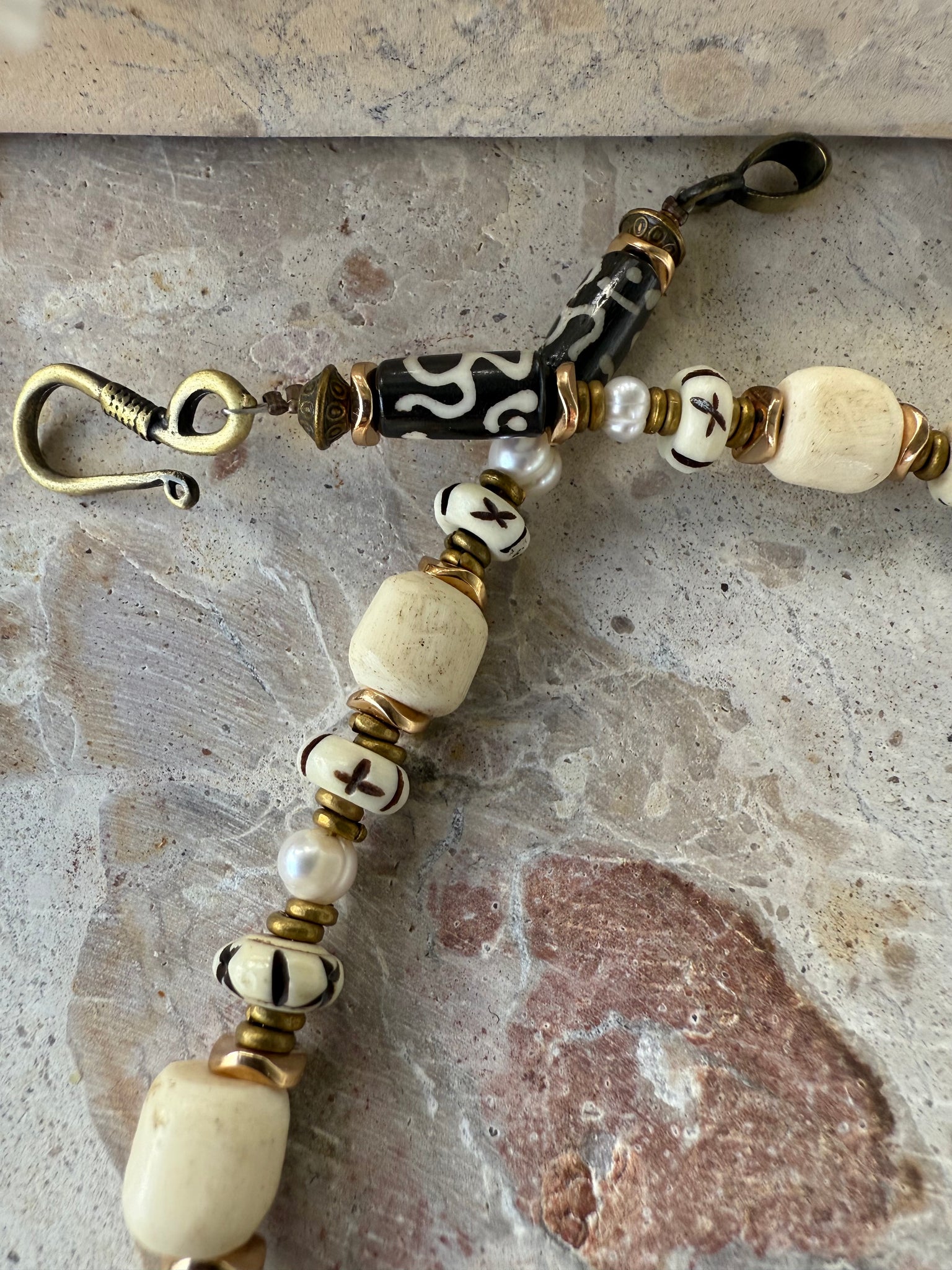 African Vintage Gold Pearl Necklace