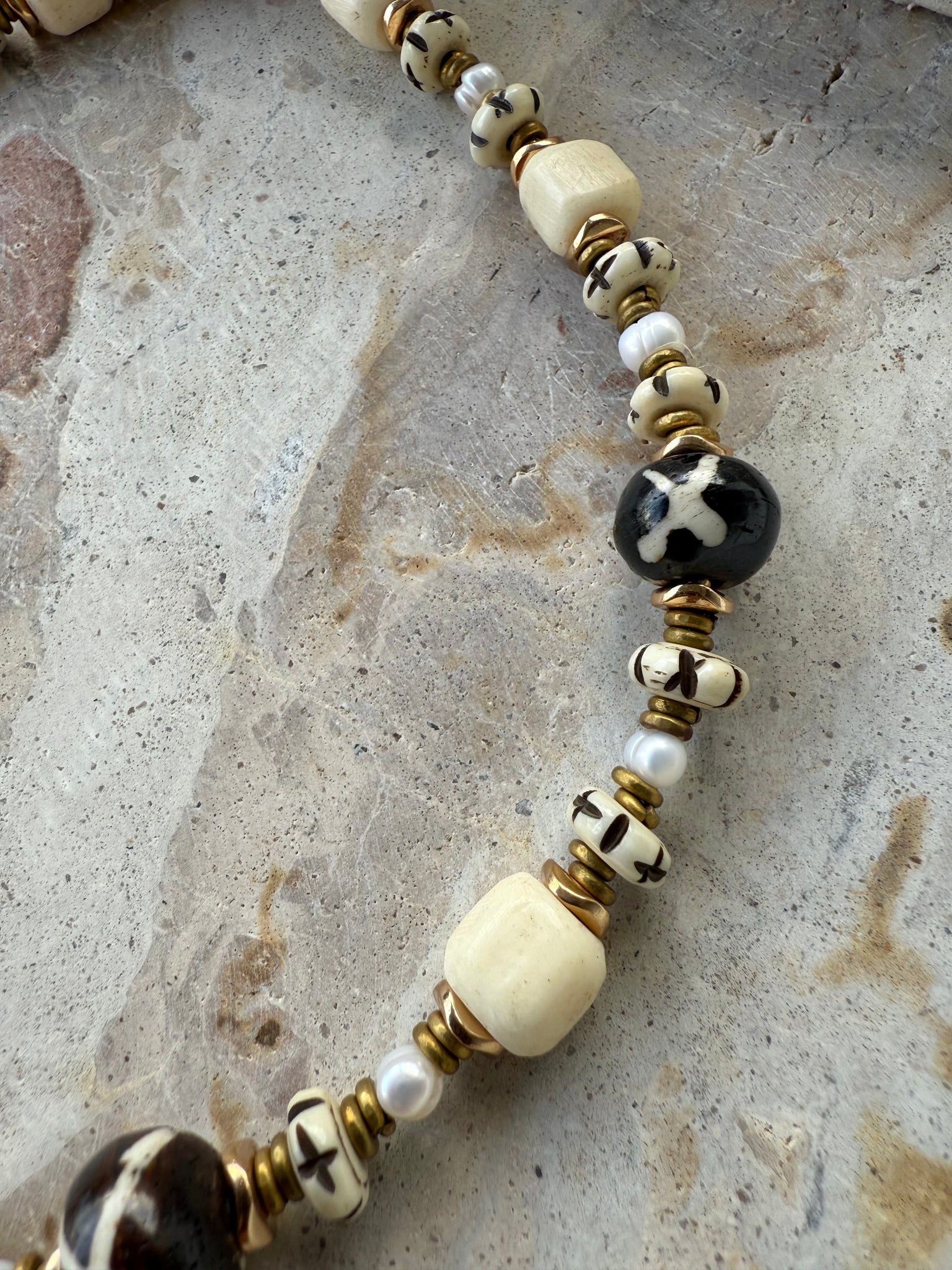 African Vintage Gold Pearl Necklace