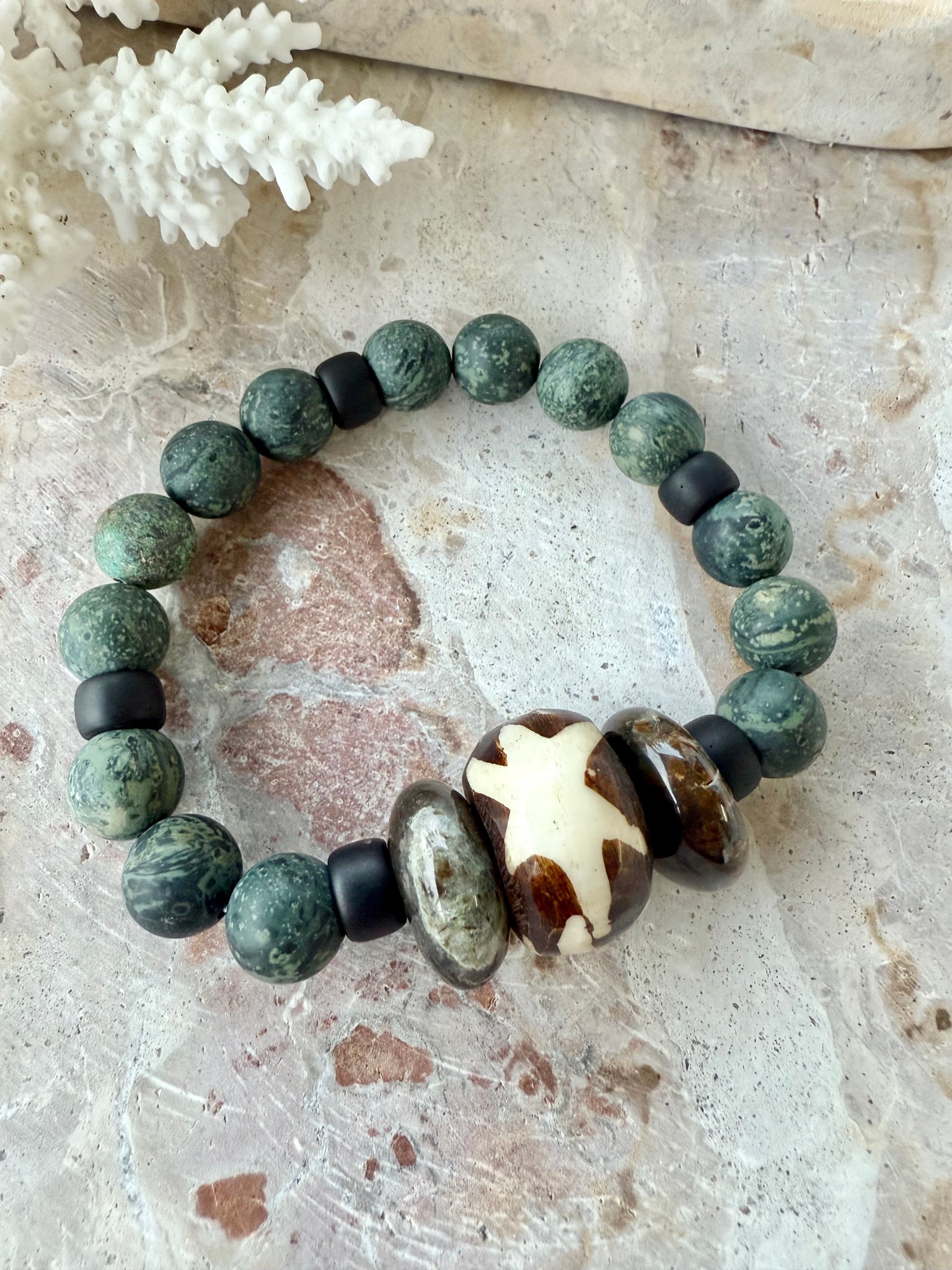 Mens African Turquoise Stone Bracelet