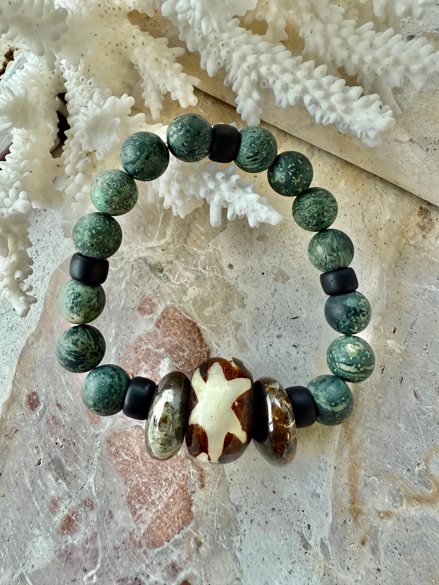 Mens African Turquoise Stone Bracelet