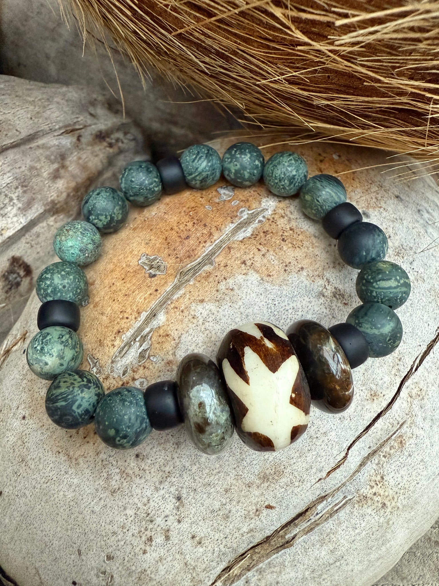 Mens African Turquoise Stone Bracelet