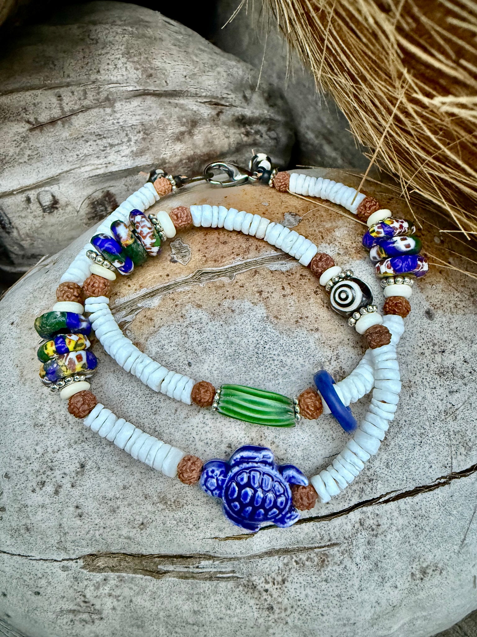 African White Shell Trade Bead Bracelet