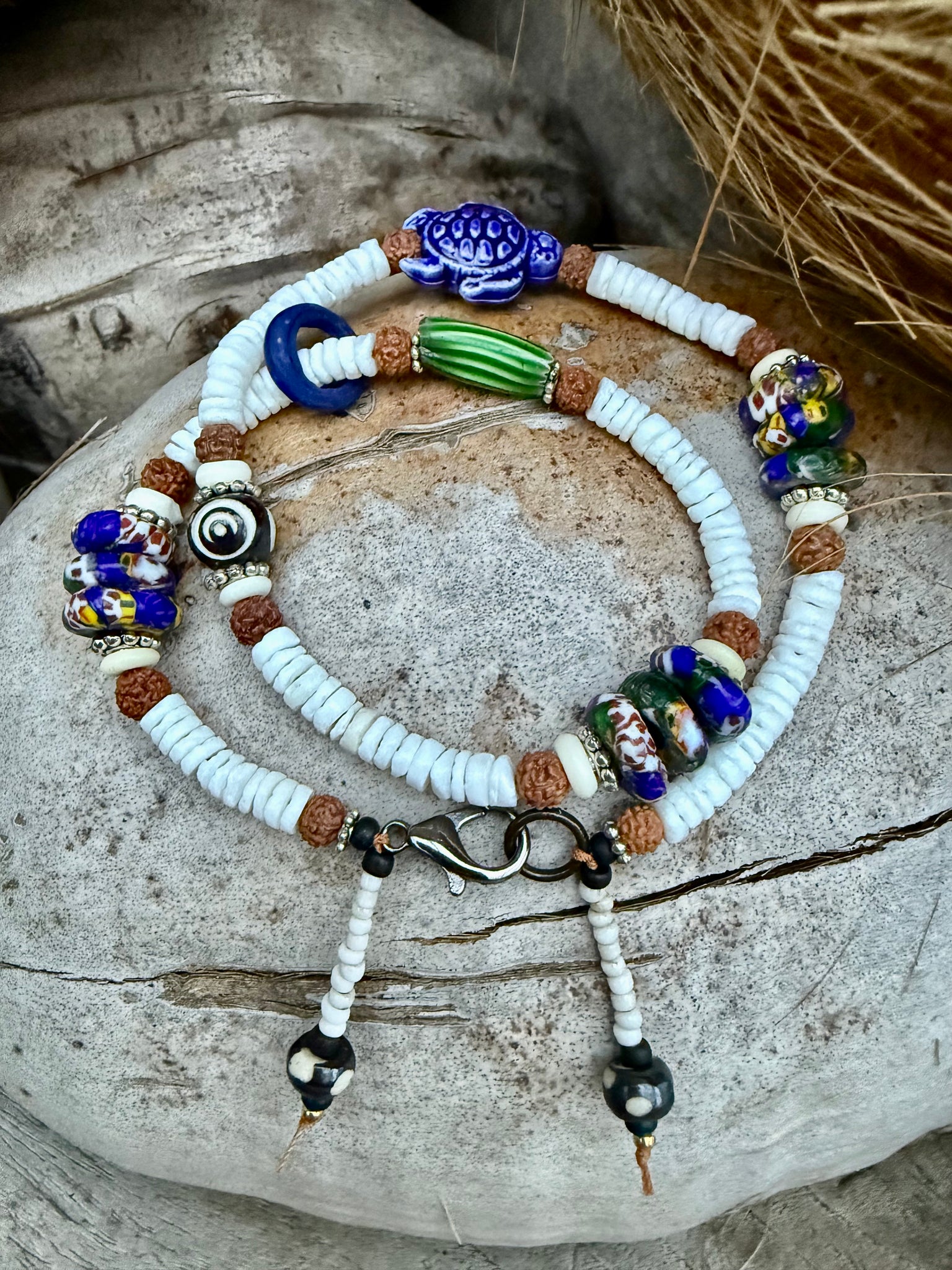 African White Shell Trade Bead Bracelet