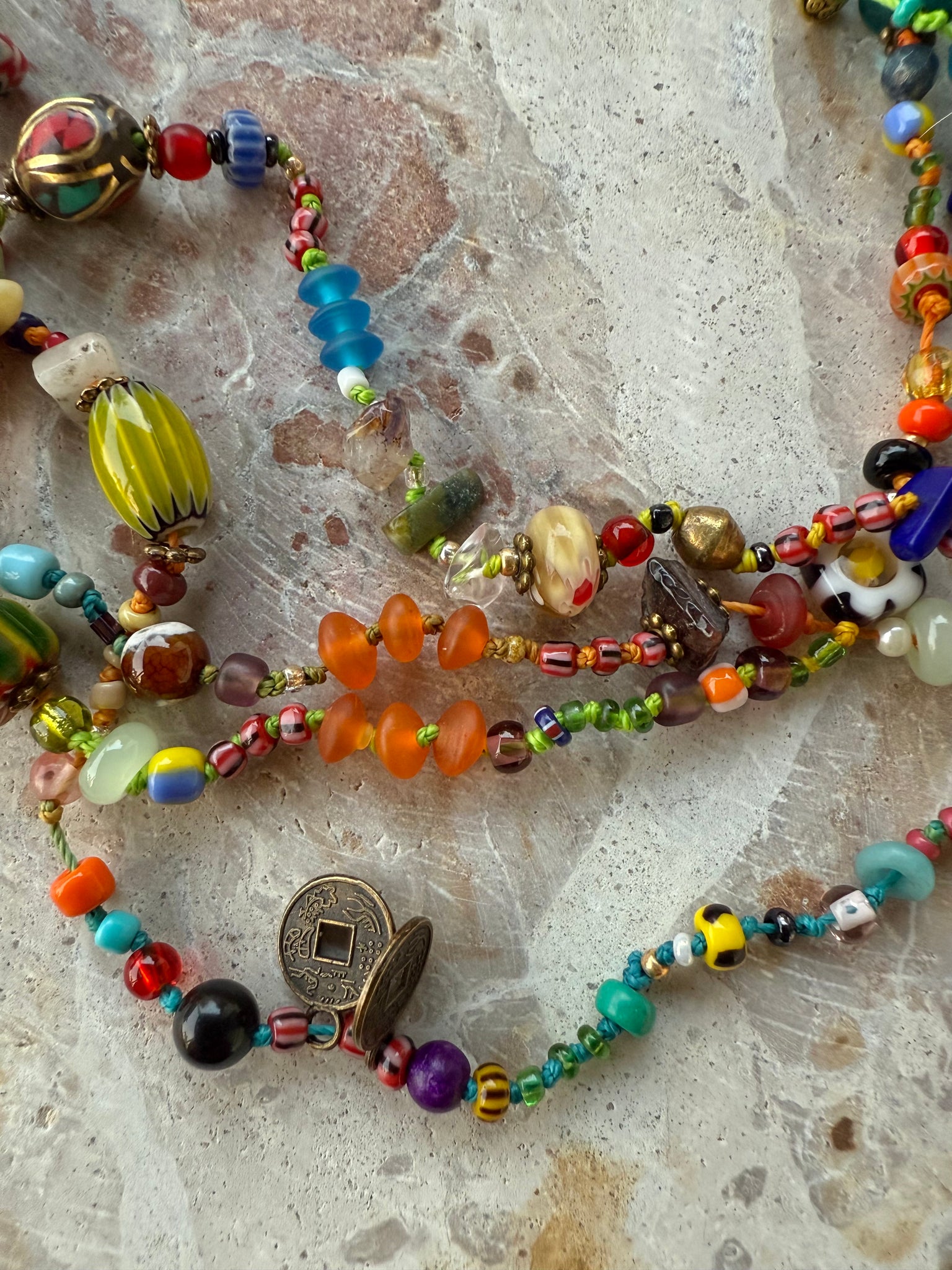 African Seed Bead Knotted Necklace