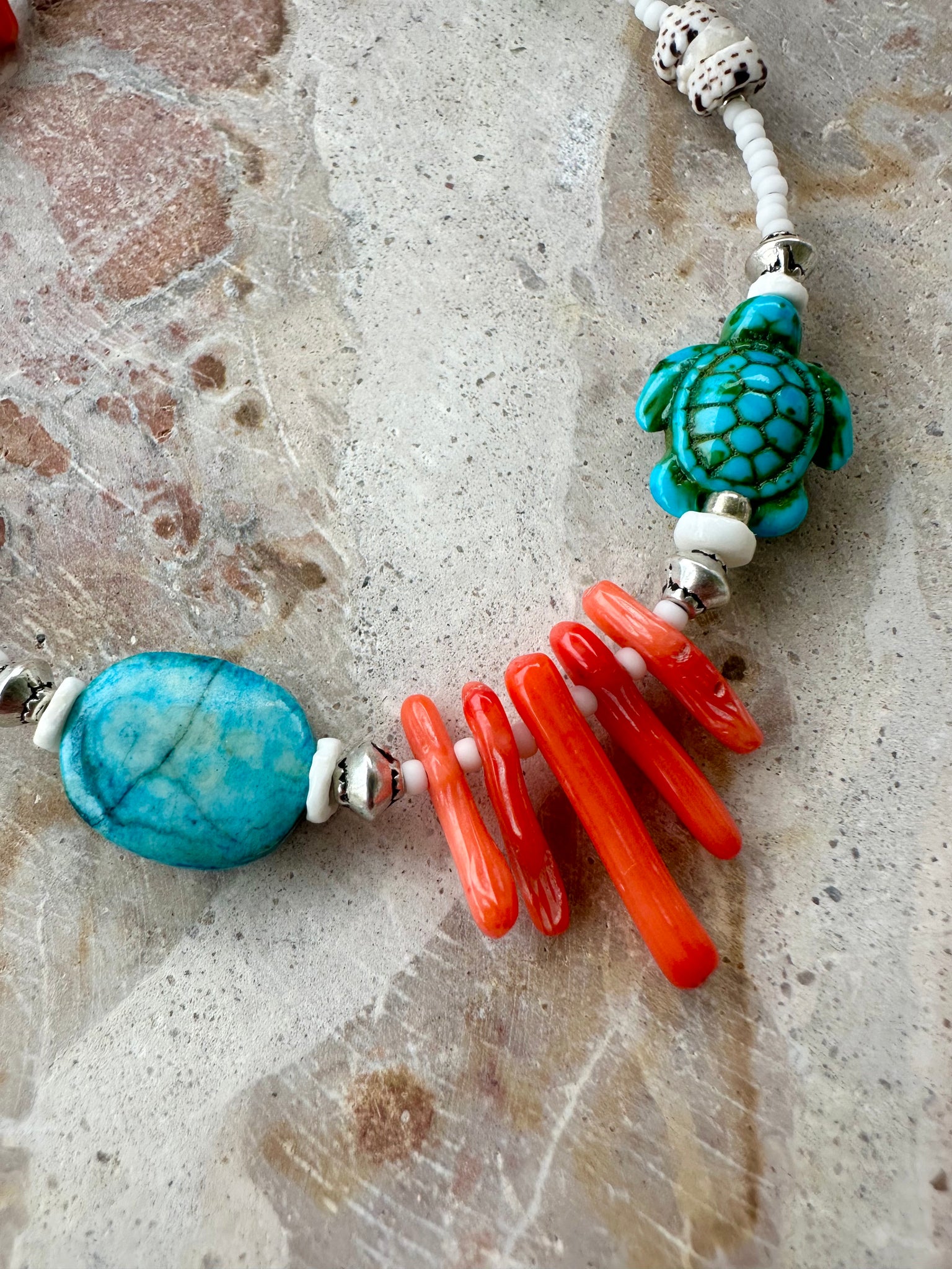Turquoise Shell Seed Bead Necklace