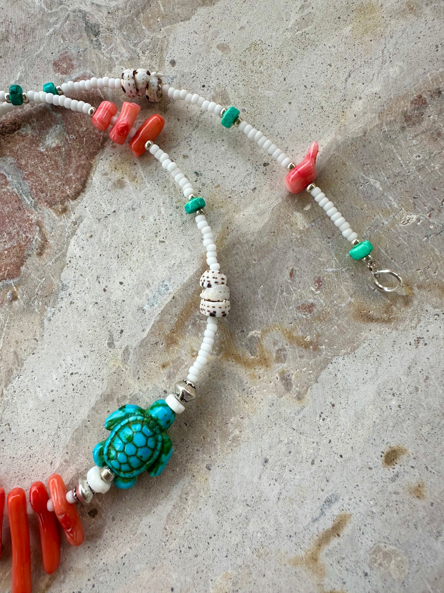 Turquoise Shell Seed Bead Necklace