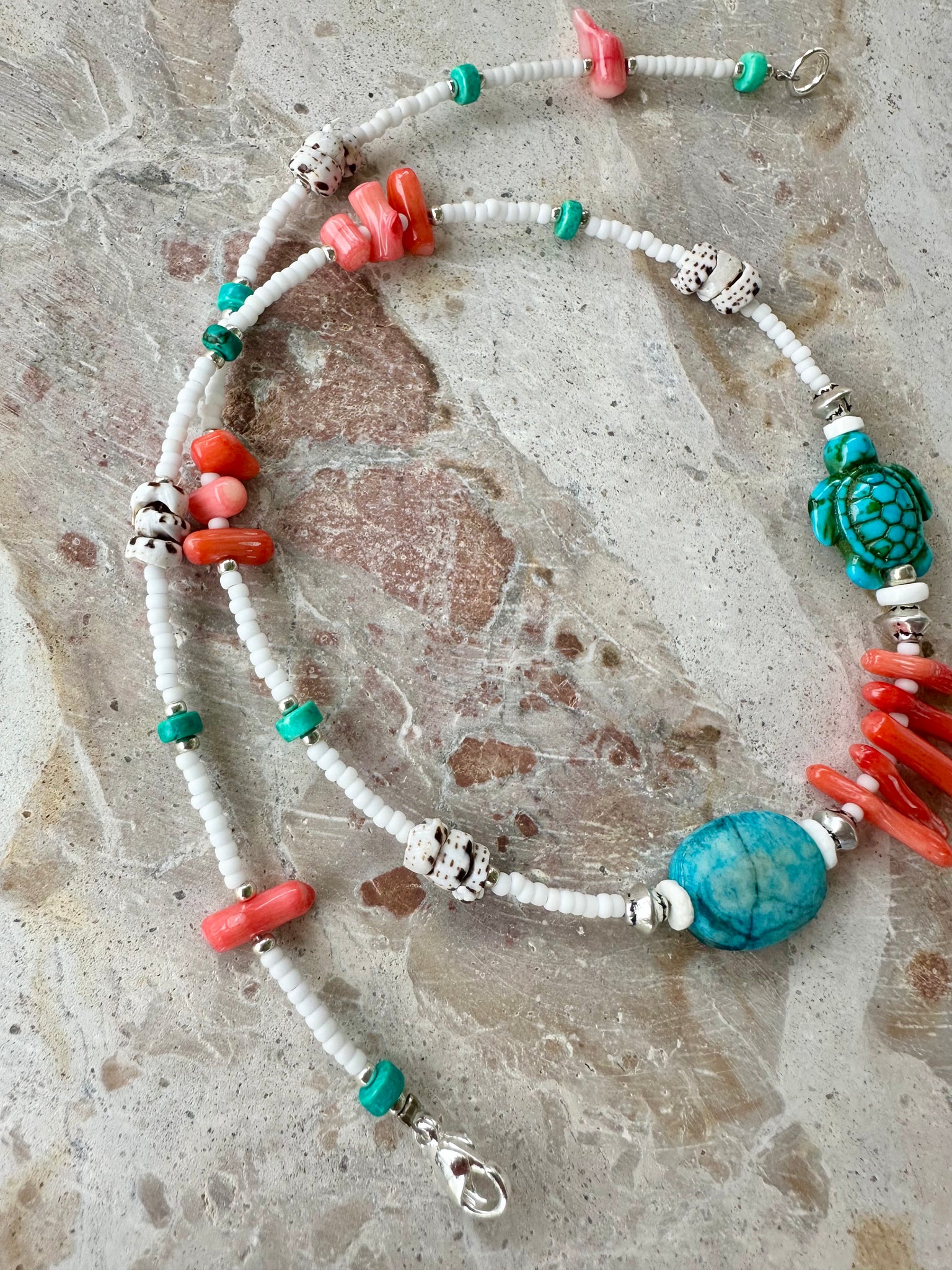 Turquoise Shell Seed Bead Necklace