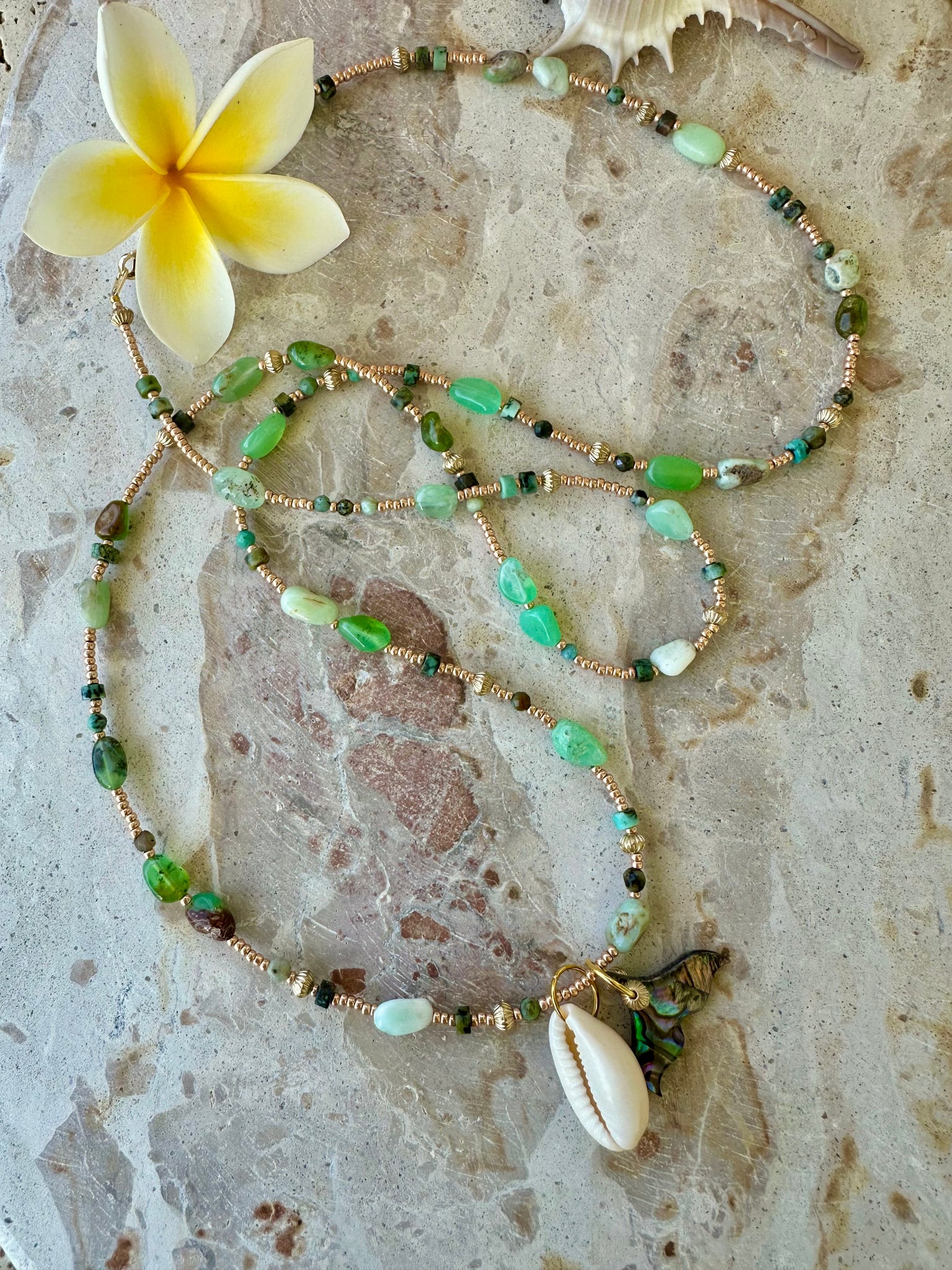 Turquoise Stone Beach Shell Necklace