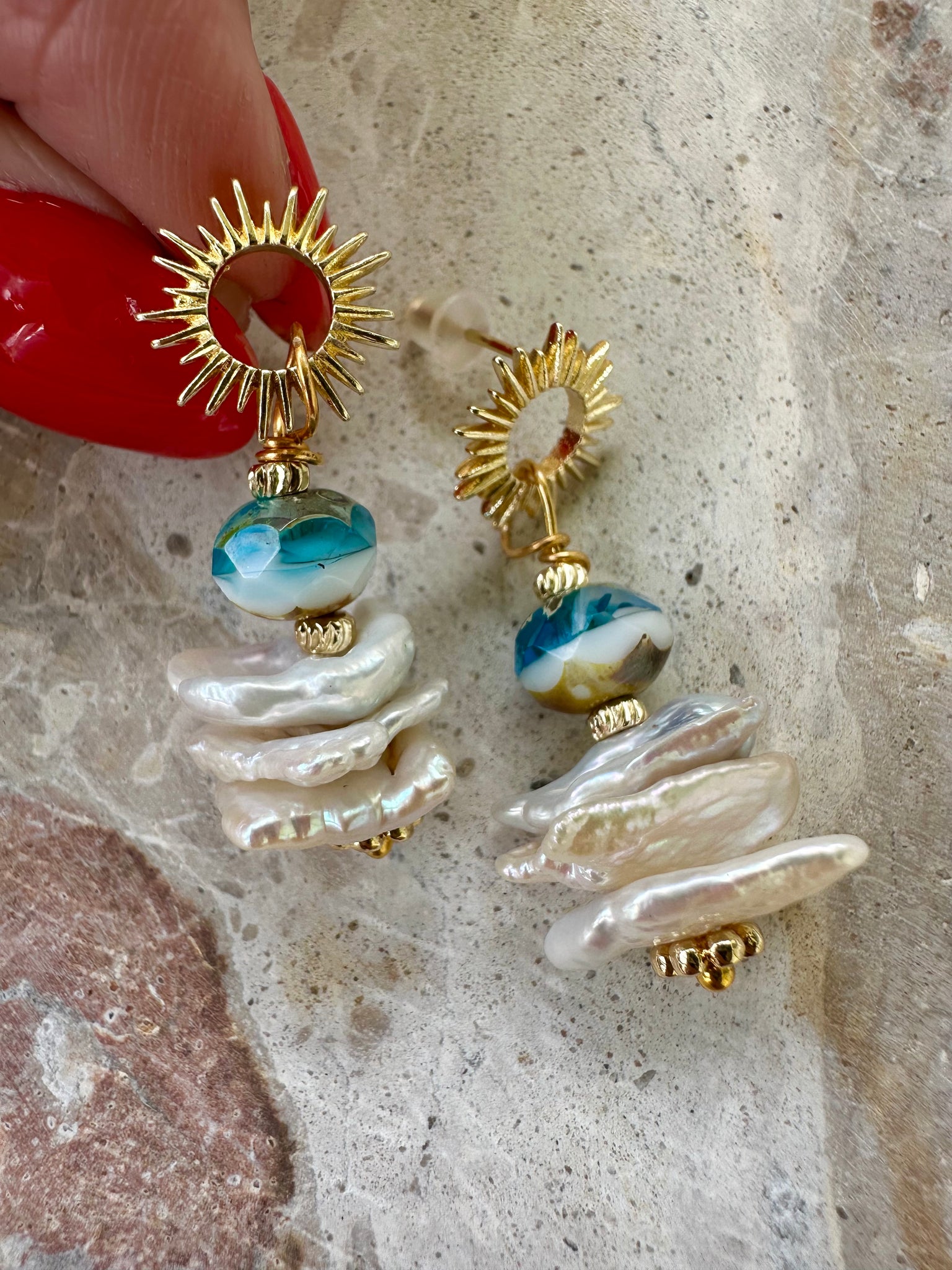 Ocean Crystal Kasha Pearl Earrings