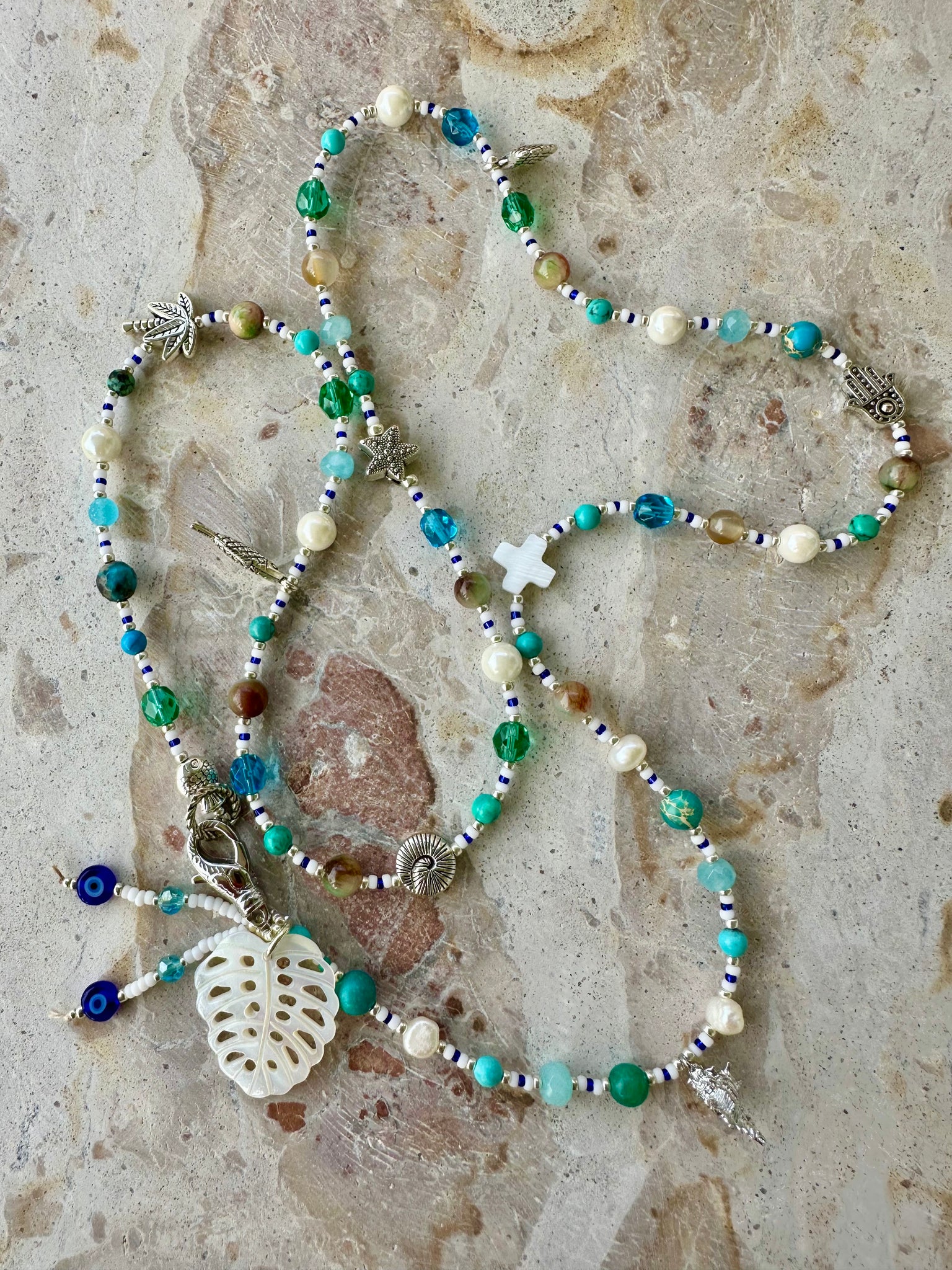Charm Seed Bead Wrap Blue Bracelet