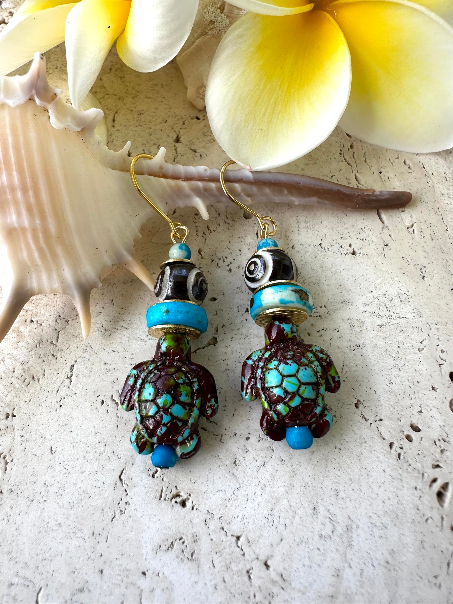 Turtle Shell Beach Earrings