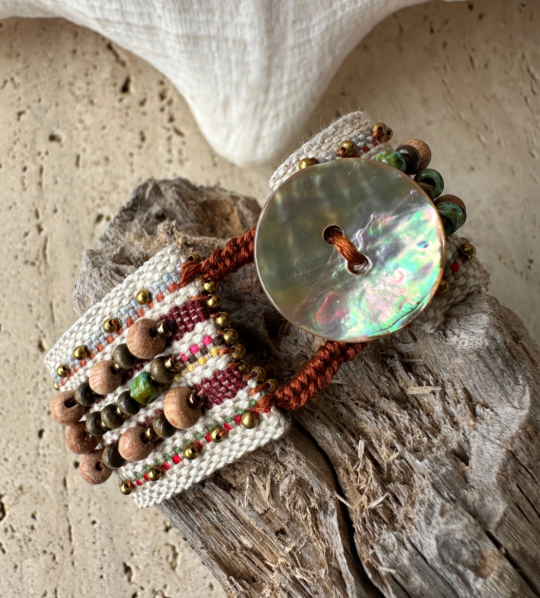 Boho Cross Beaded Cuff