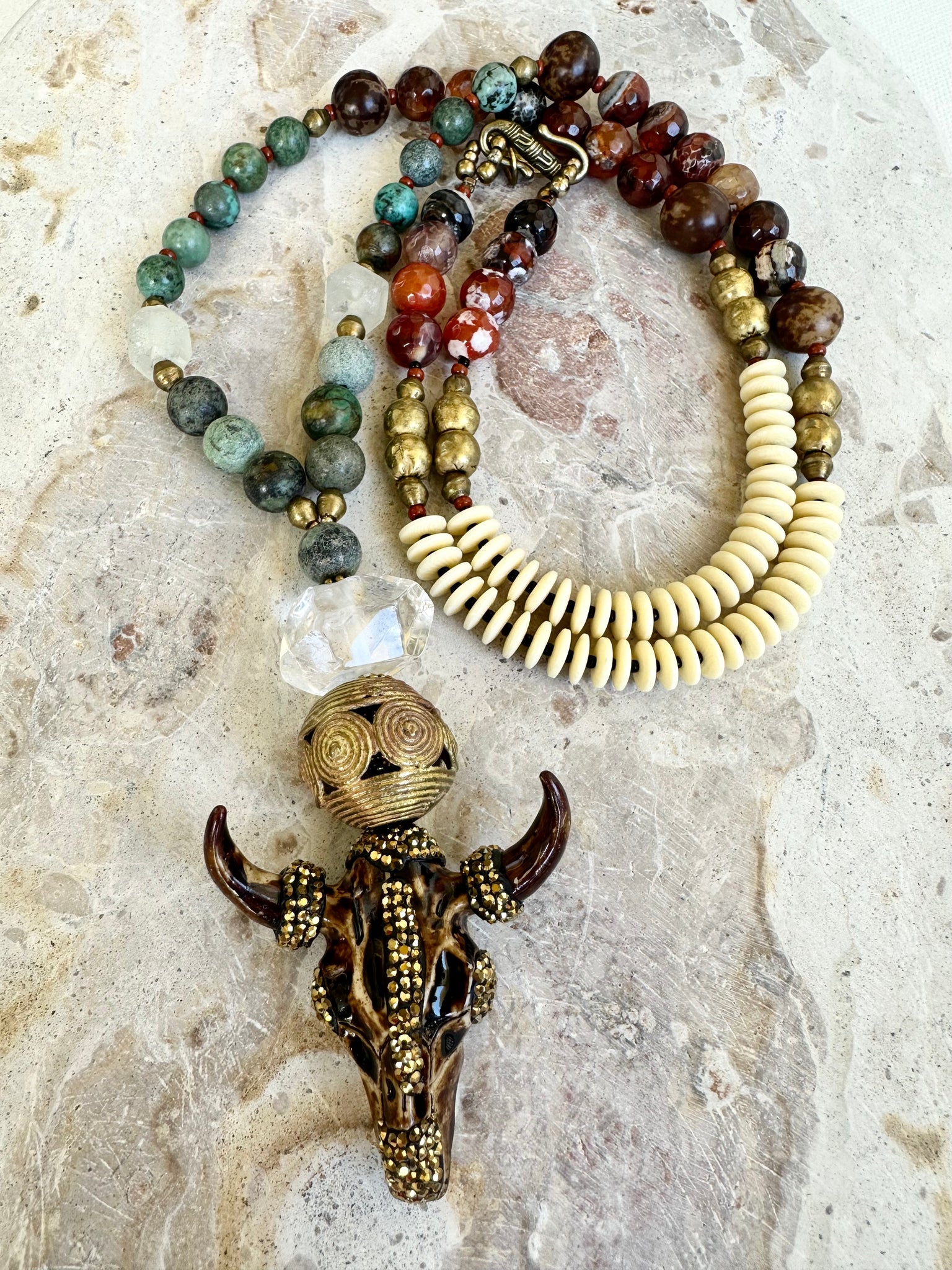 Boho African Sacred Cow Turquoise Necklace