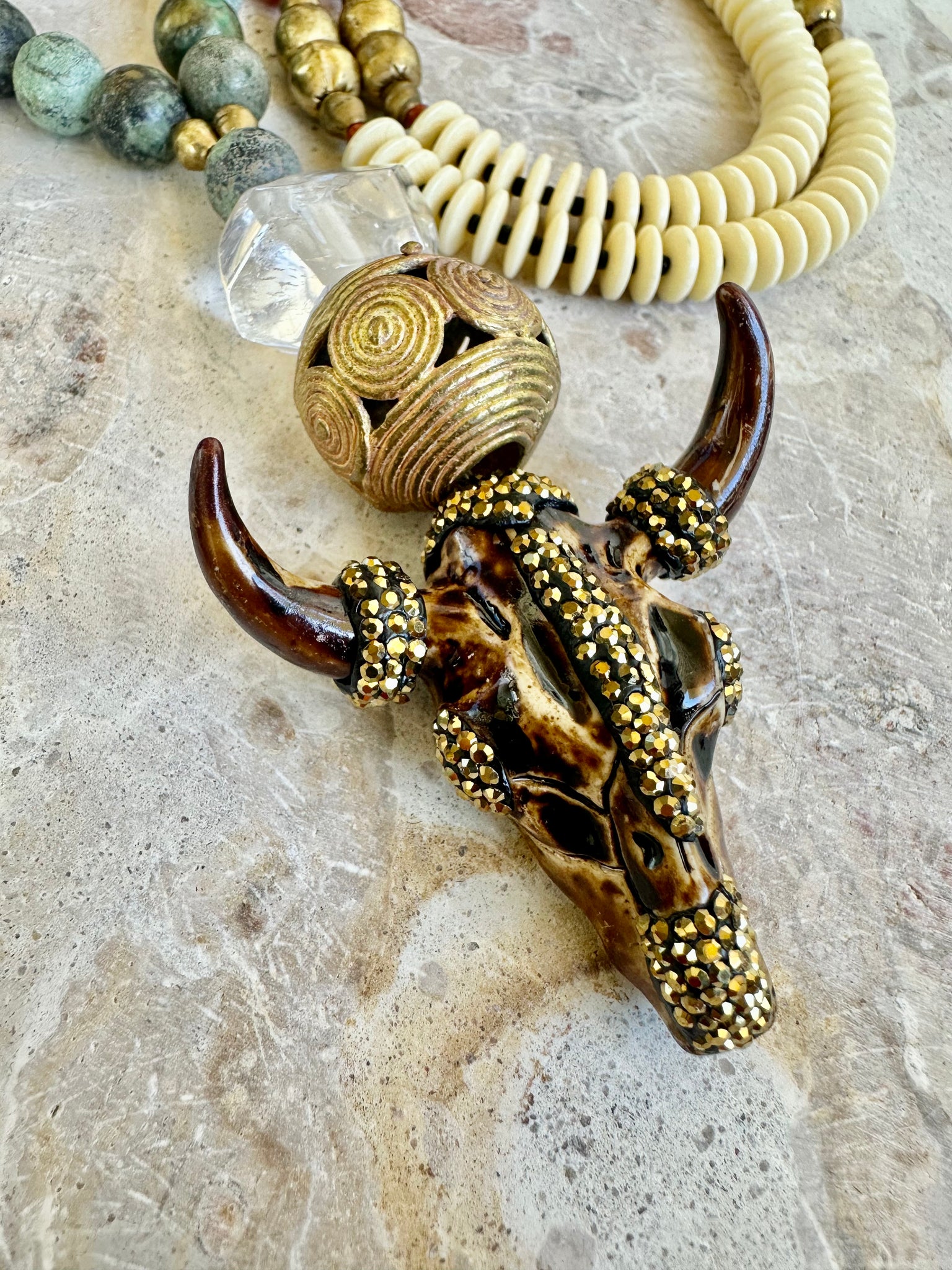 Boho African Sacred Cow Turquoise Necklace