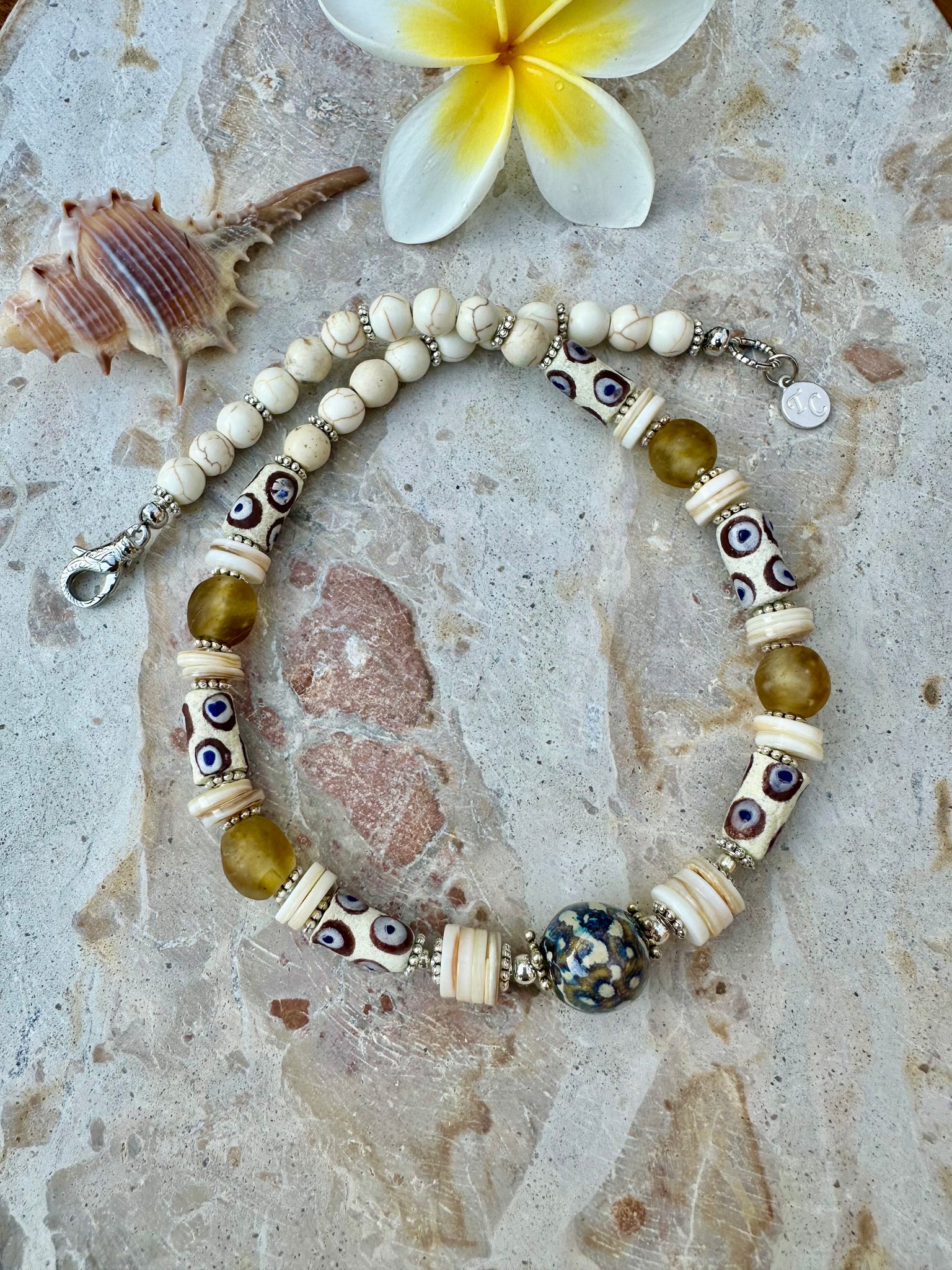 African Trade Bead Shell Necklace