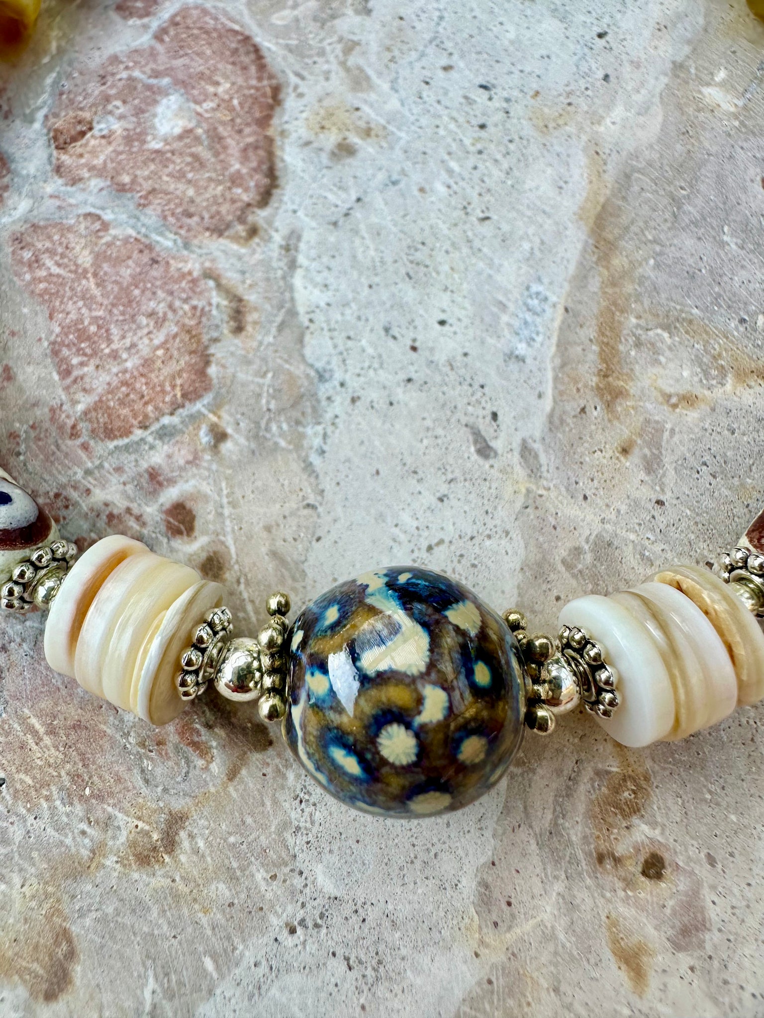 African Trade Bead Shell Necklace