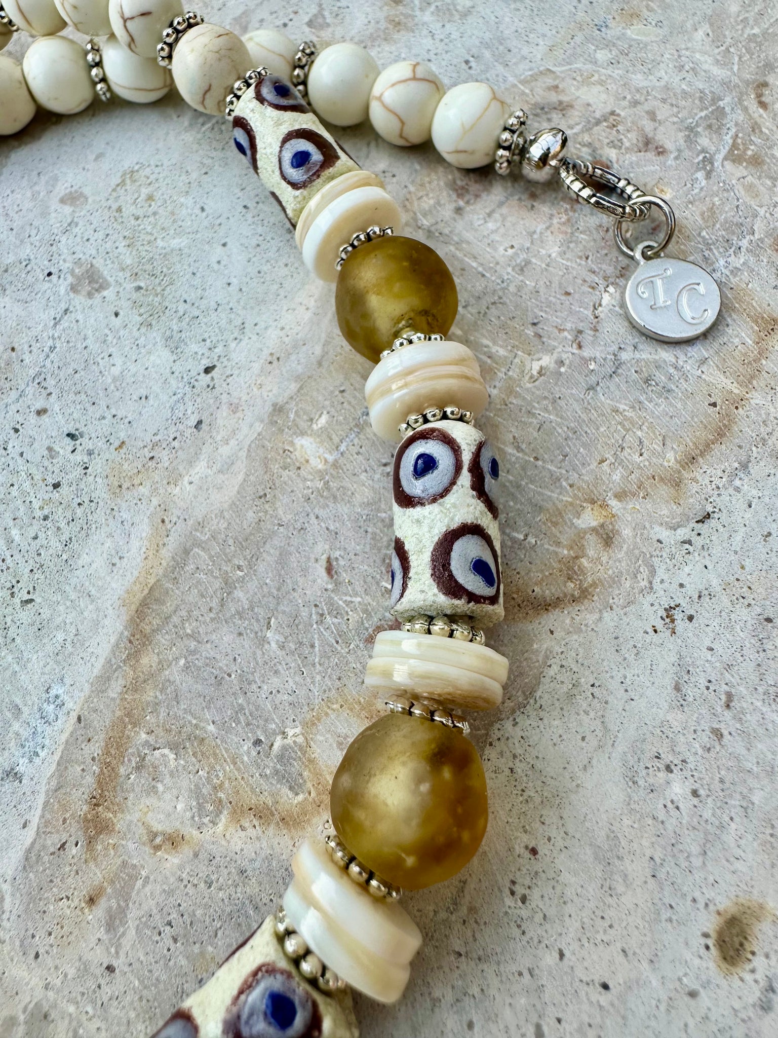 African Trade Bead Shell Necklace