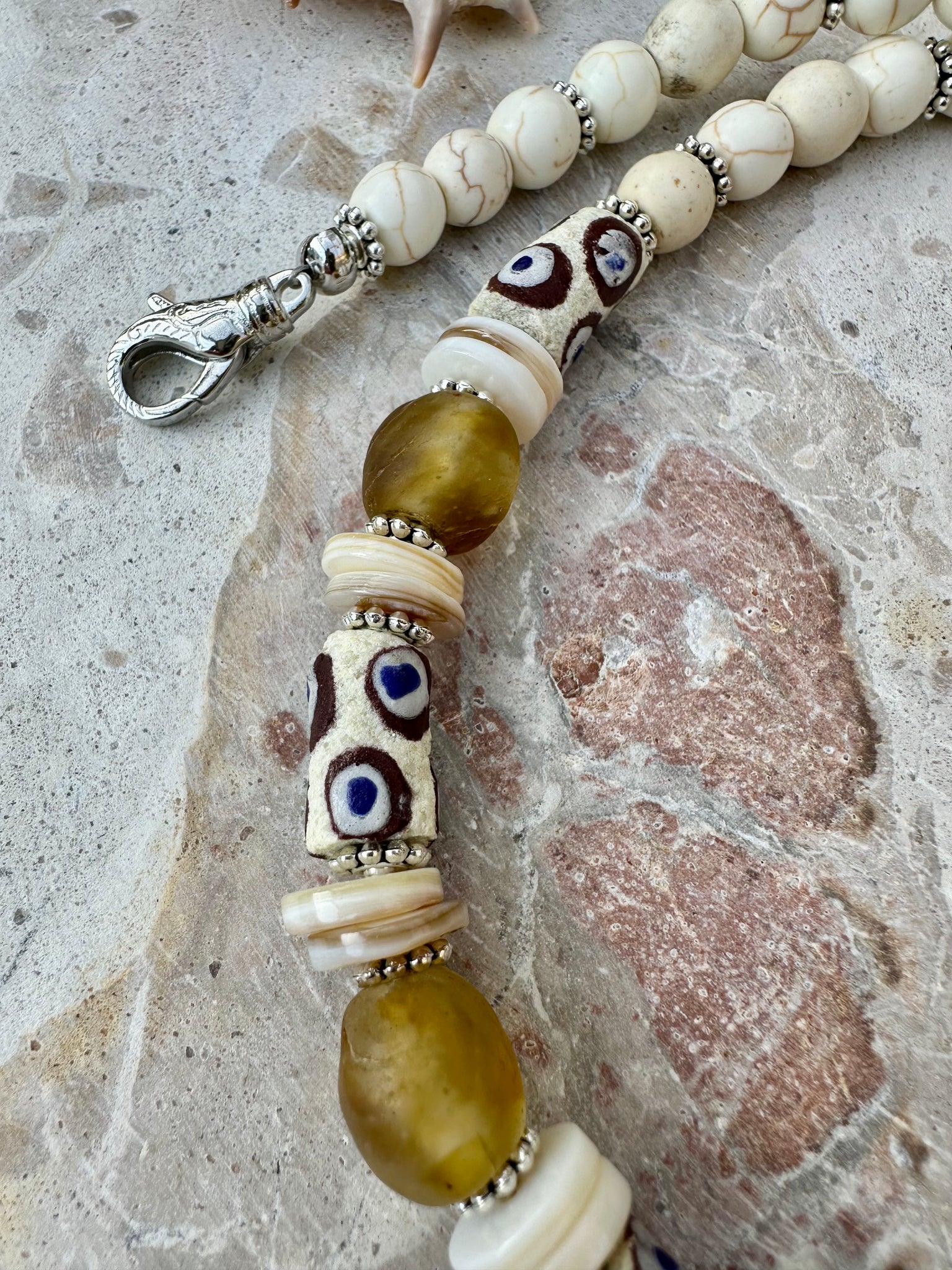 African Trade Bead Shell Necklace