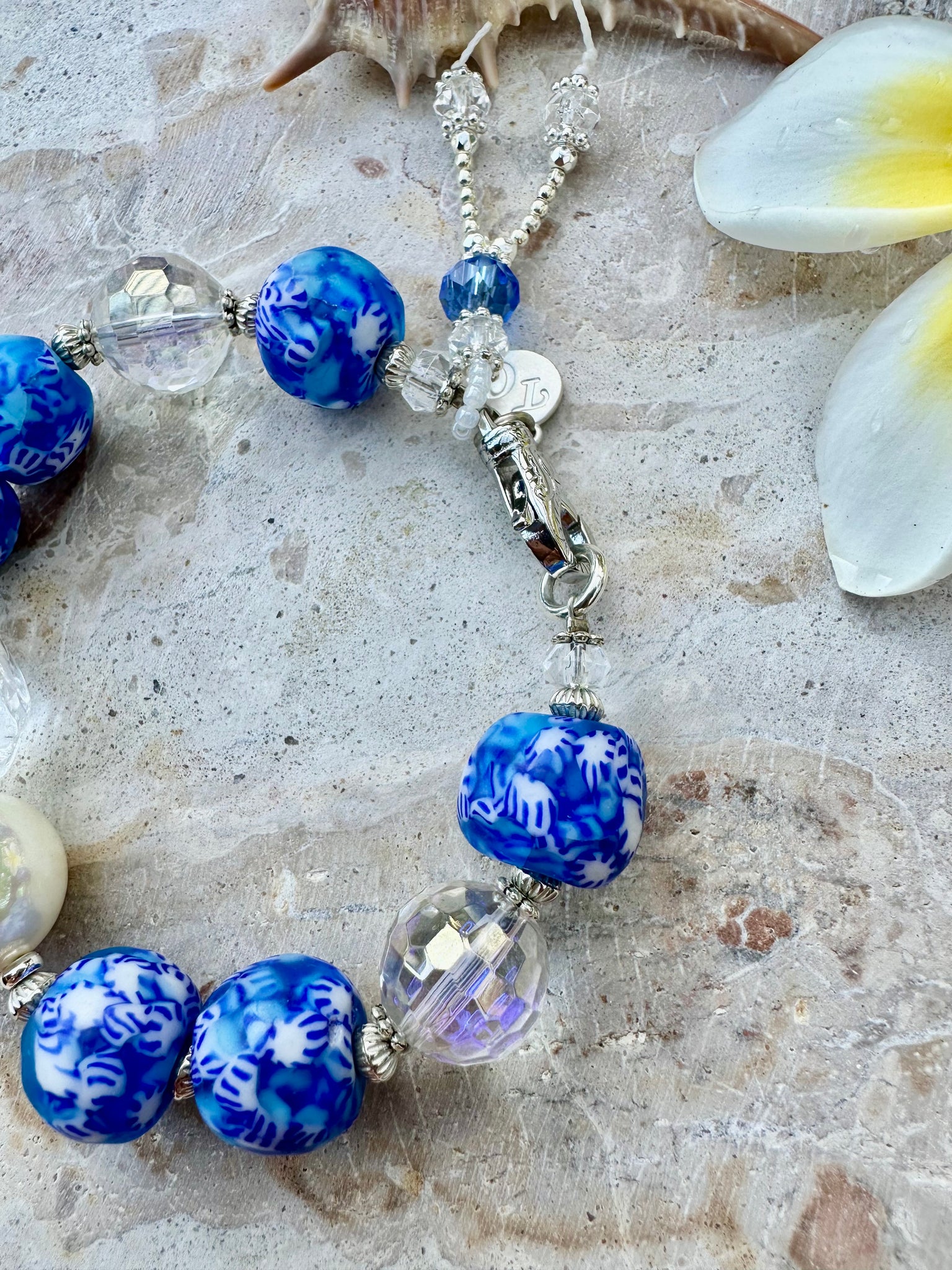 Coastal Blue Quartz Crystal Trade Bead Bracelet