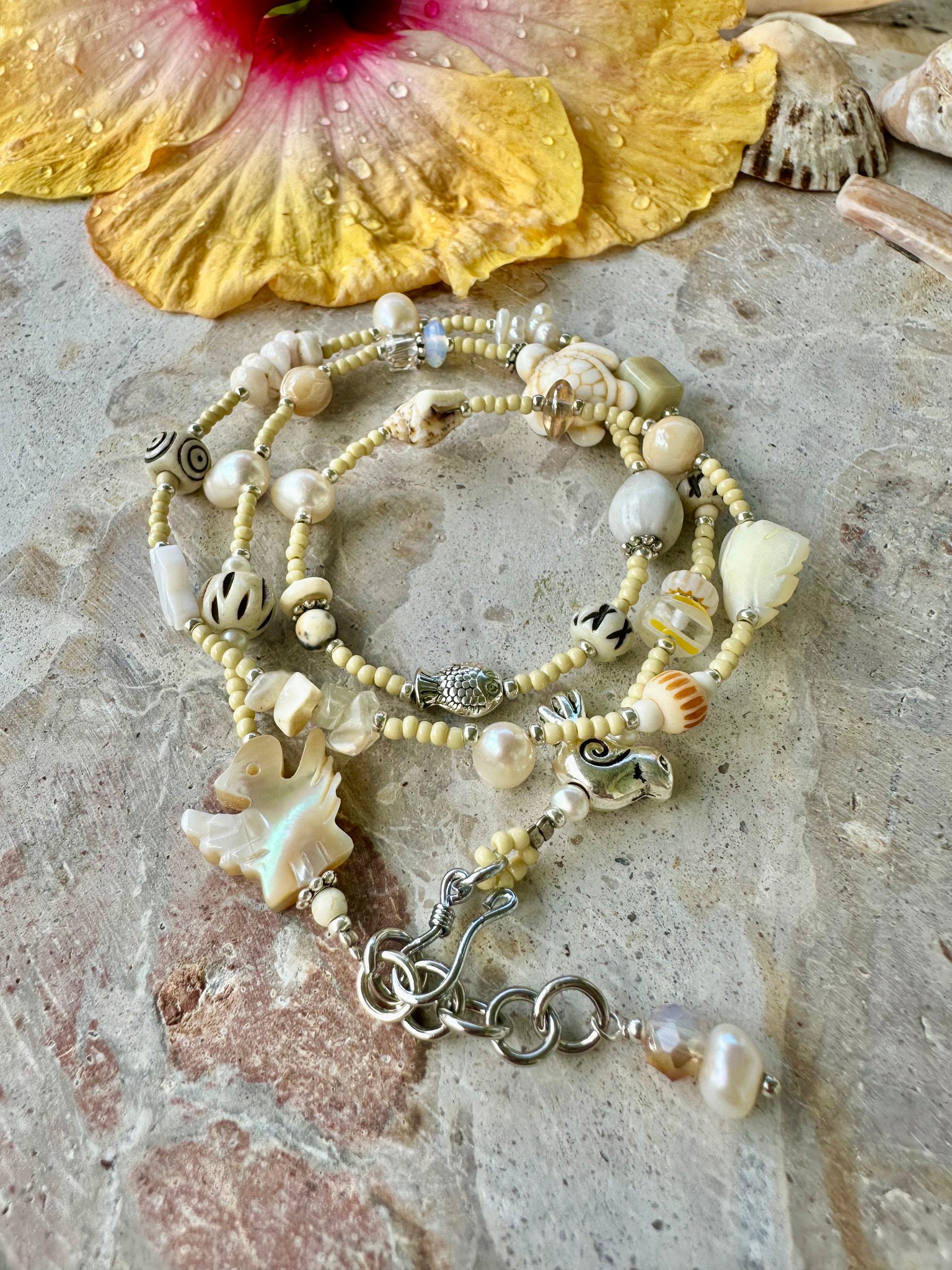 Sandy Seed Bead Shell Bracelet