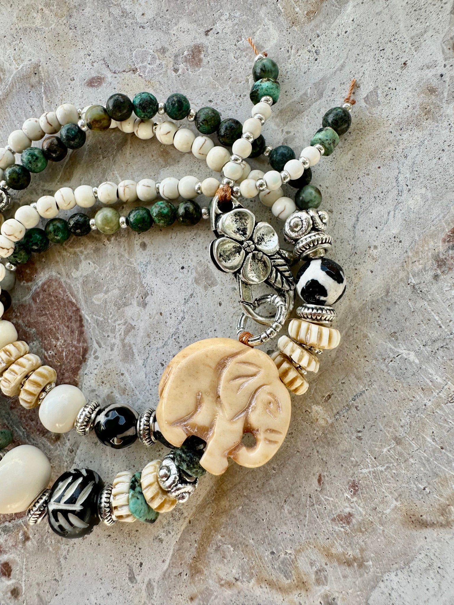 Elephant Beaded Turquoise Stone Wrap Bracelet