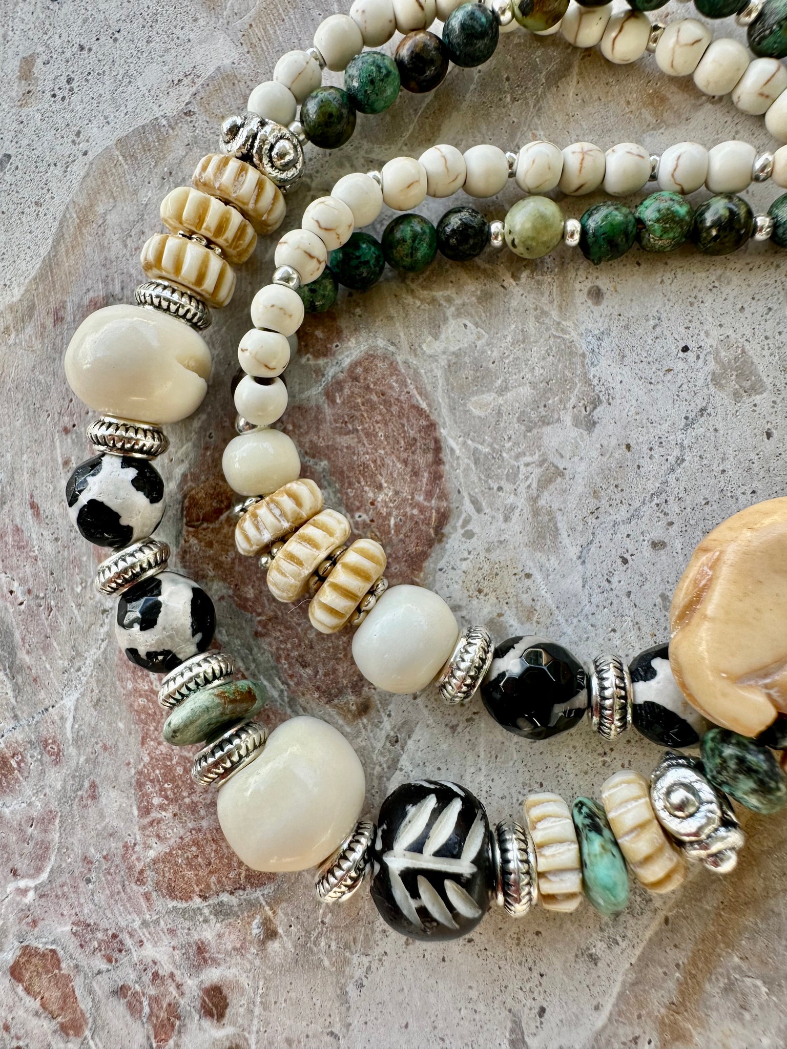 Elephant Beaded Turquoise Stone Wrap Bracelet