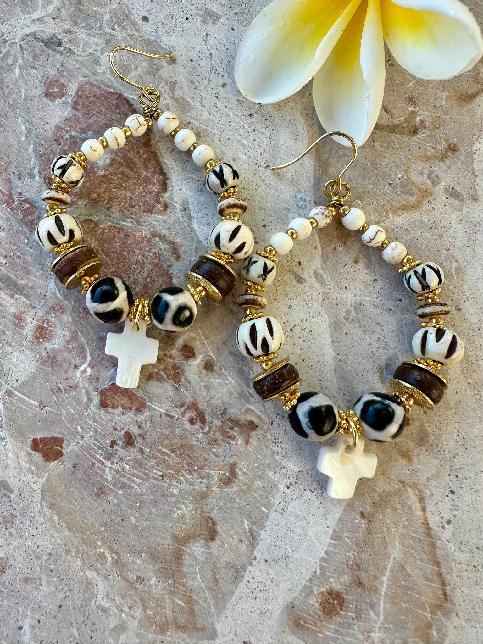 Bohemian Shell Cross Earrings